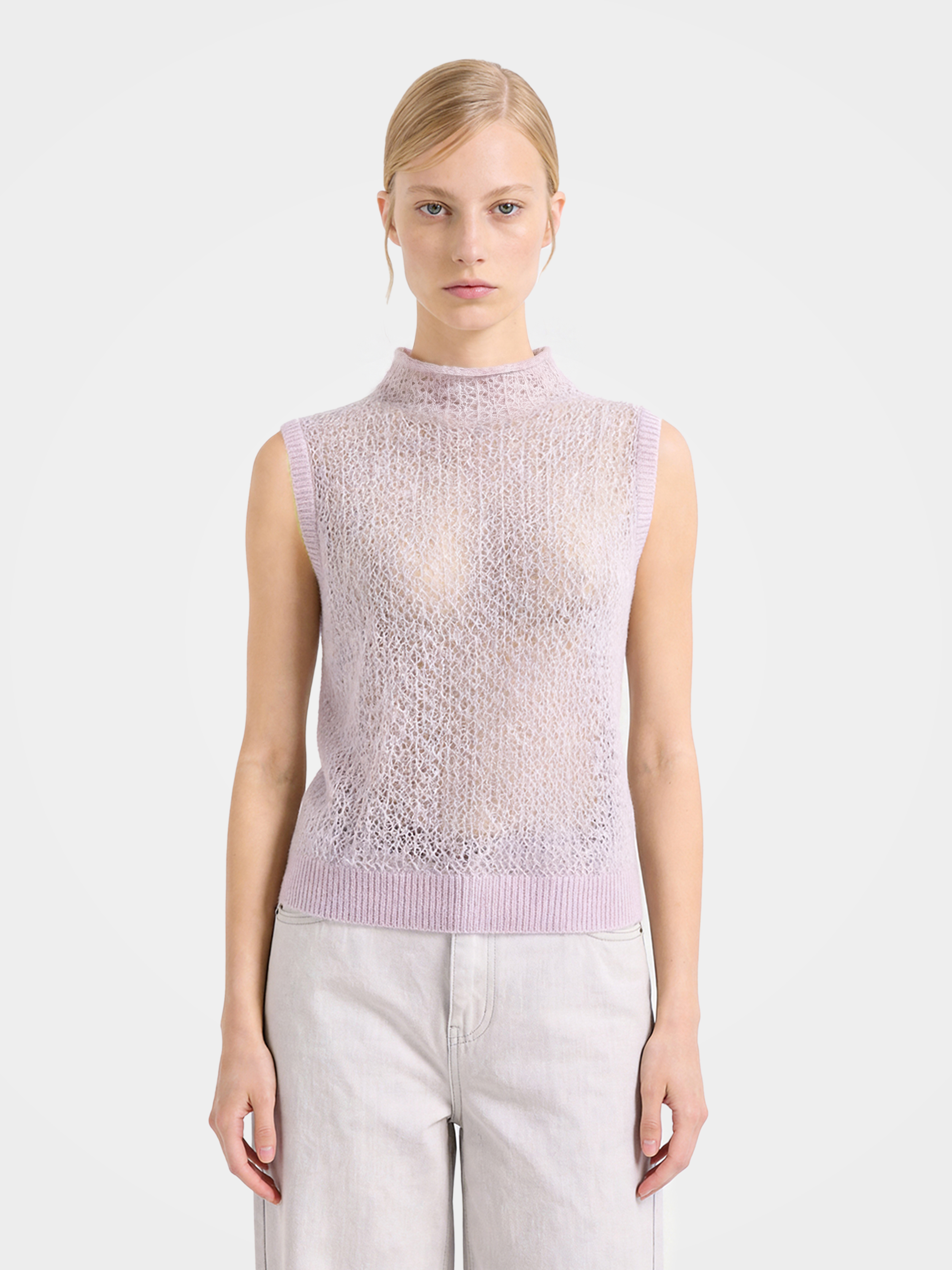 Lightweight Mongolian Cashmere Mock Neck Knit Vest - CAKO
