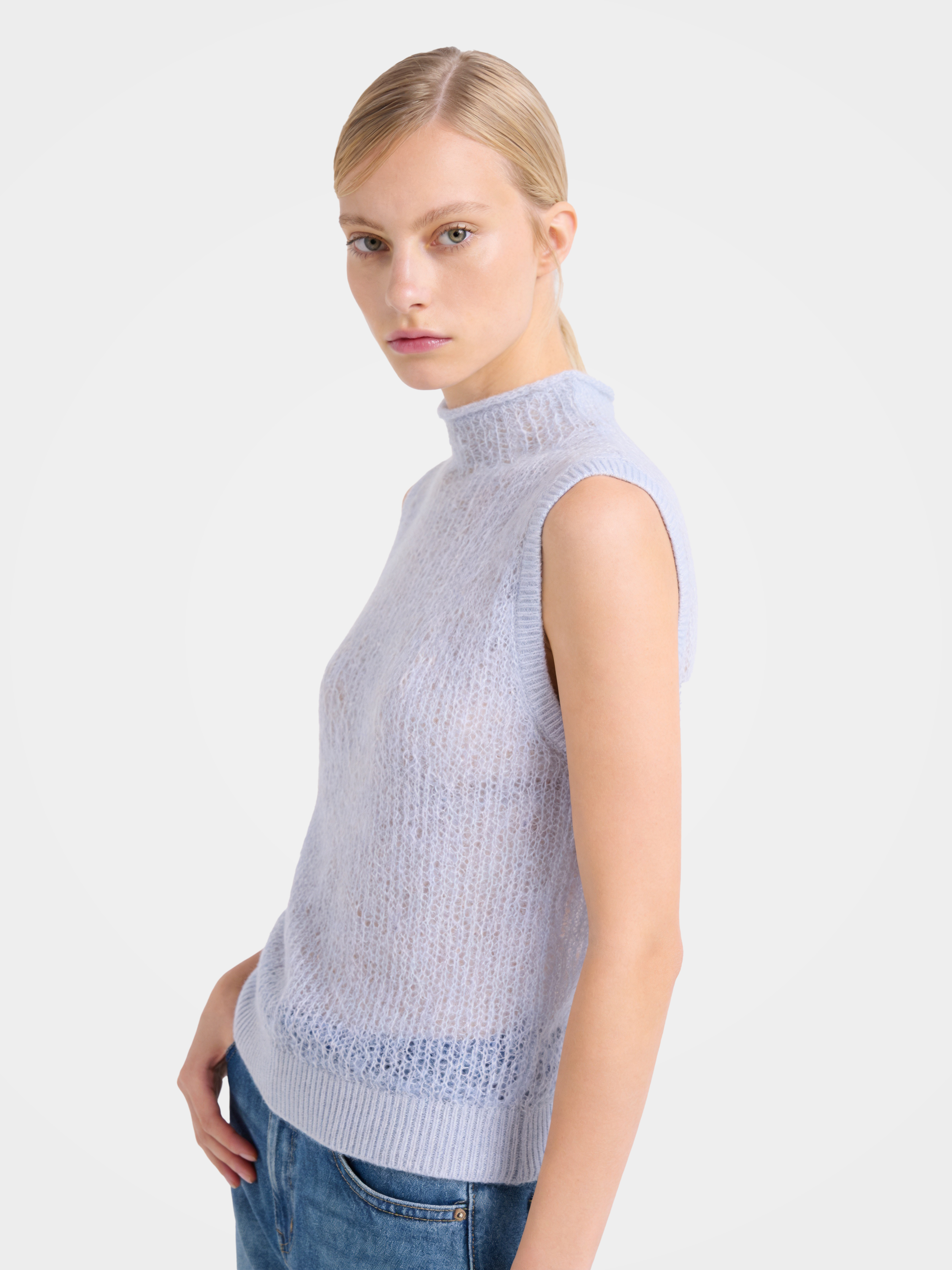 Lightweight Mongolian Cashmere Mock Neck Knit Vest