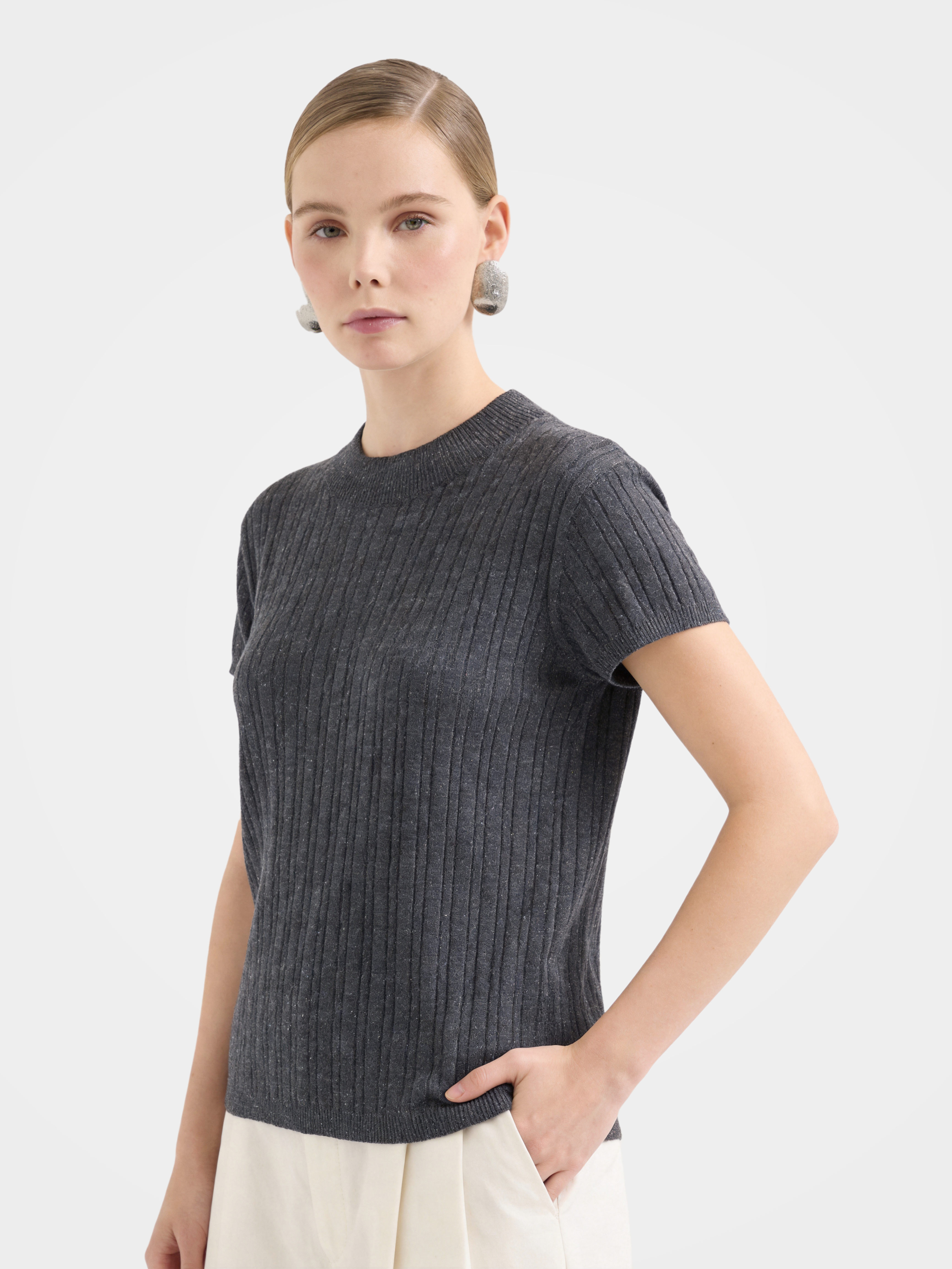 Lightweight Wool Short Sleeve knit Top