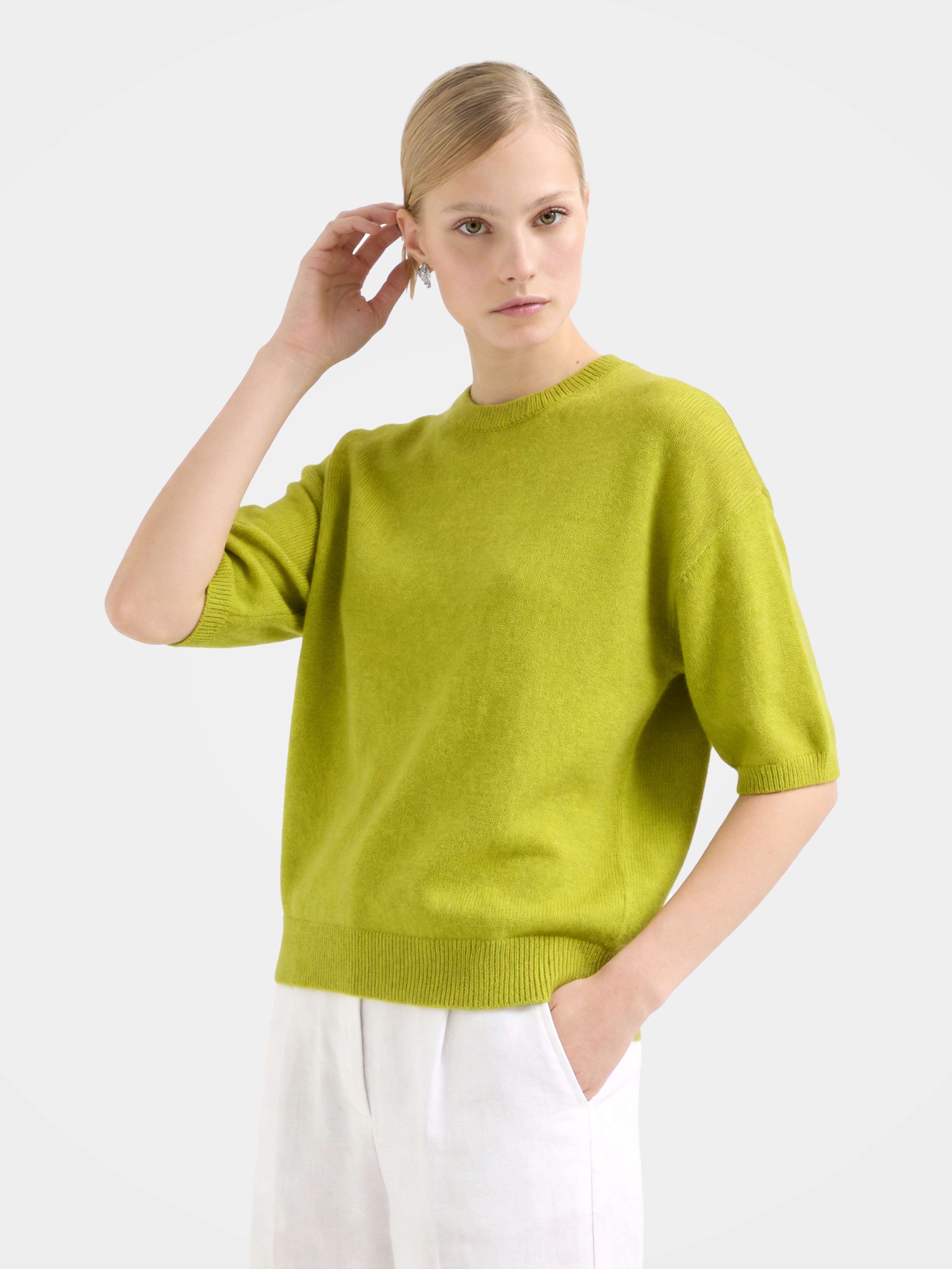 Mongolian Cashmere Elbow Sleeve Top Knit 