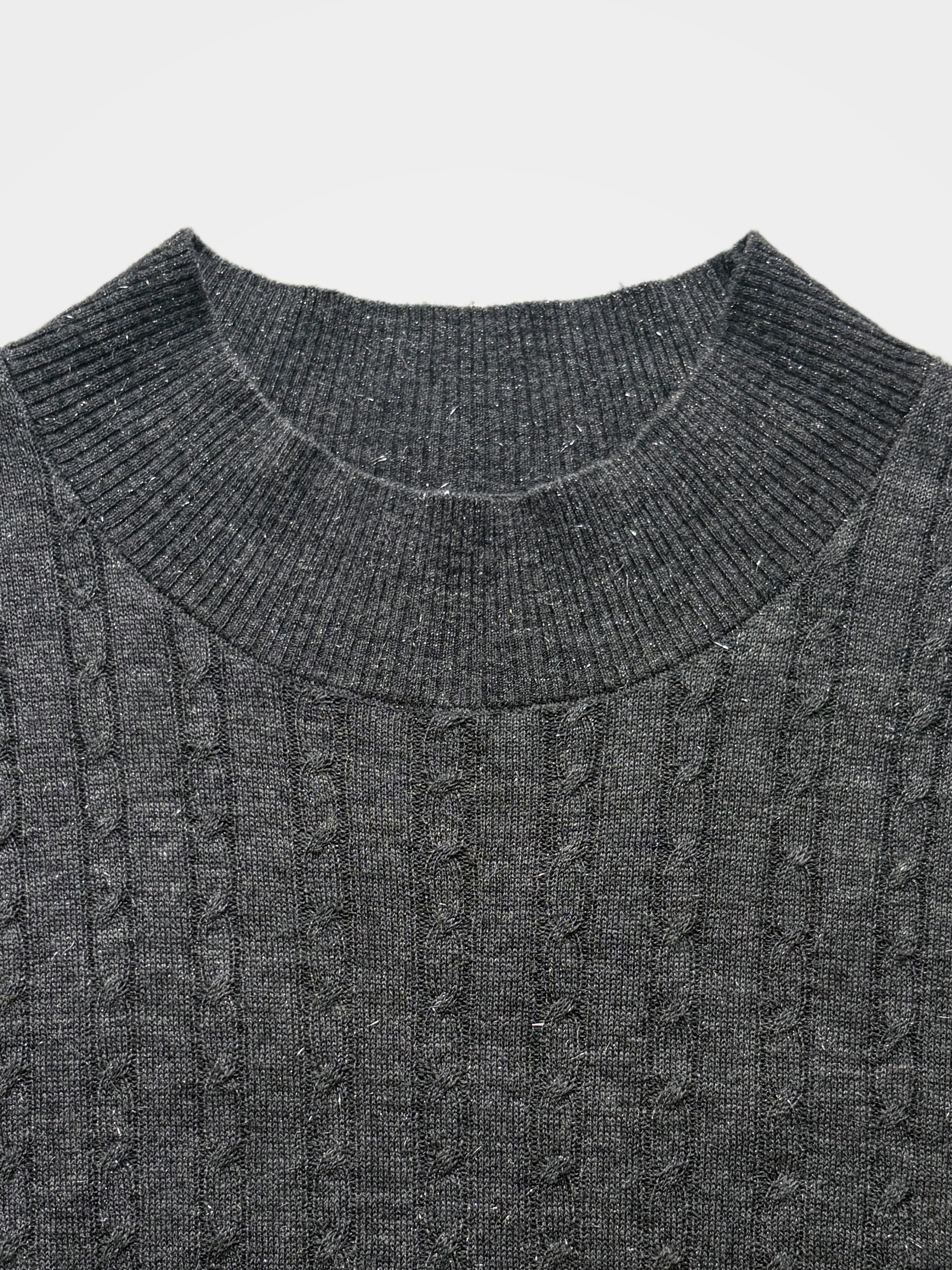 Wool Cashmere Blend Ribbed Metallic Knit Short Sleeve Top