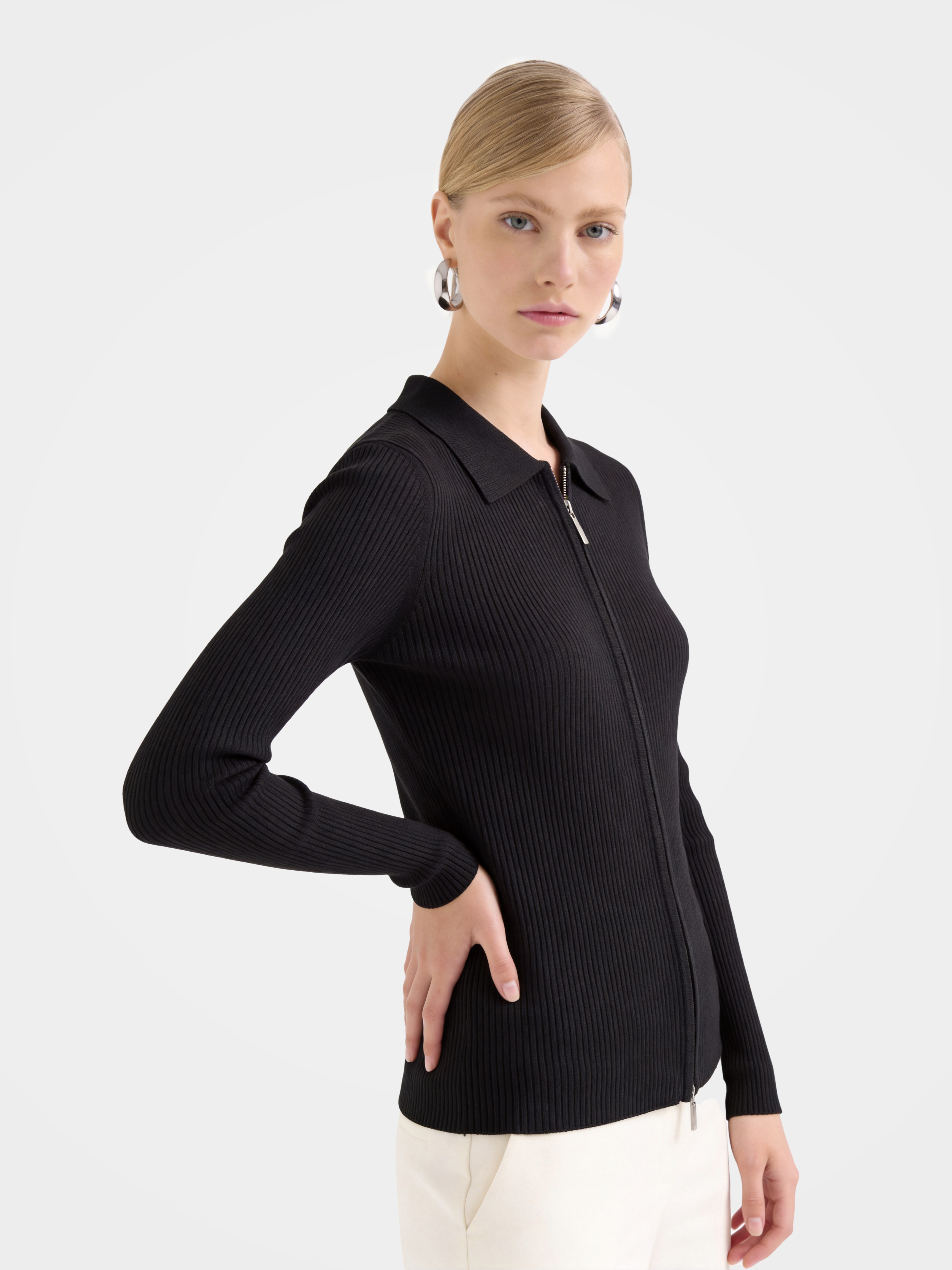 Cashmere Zip up Collar Machine Washable Sweater