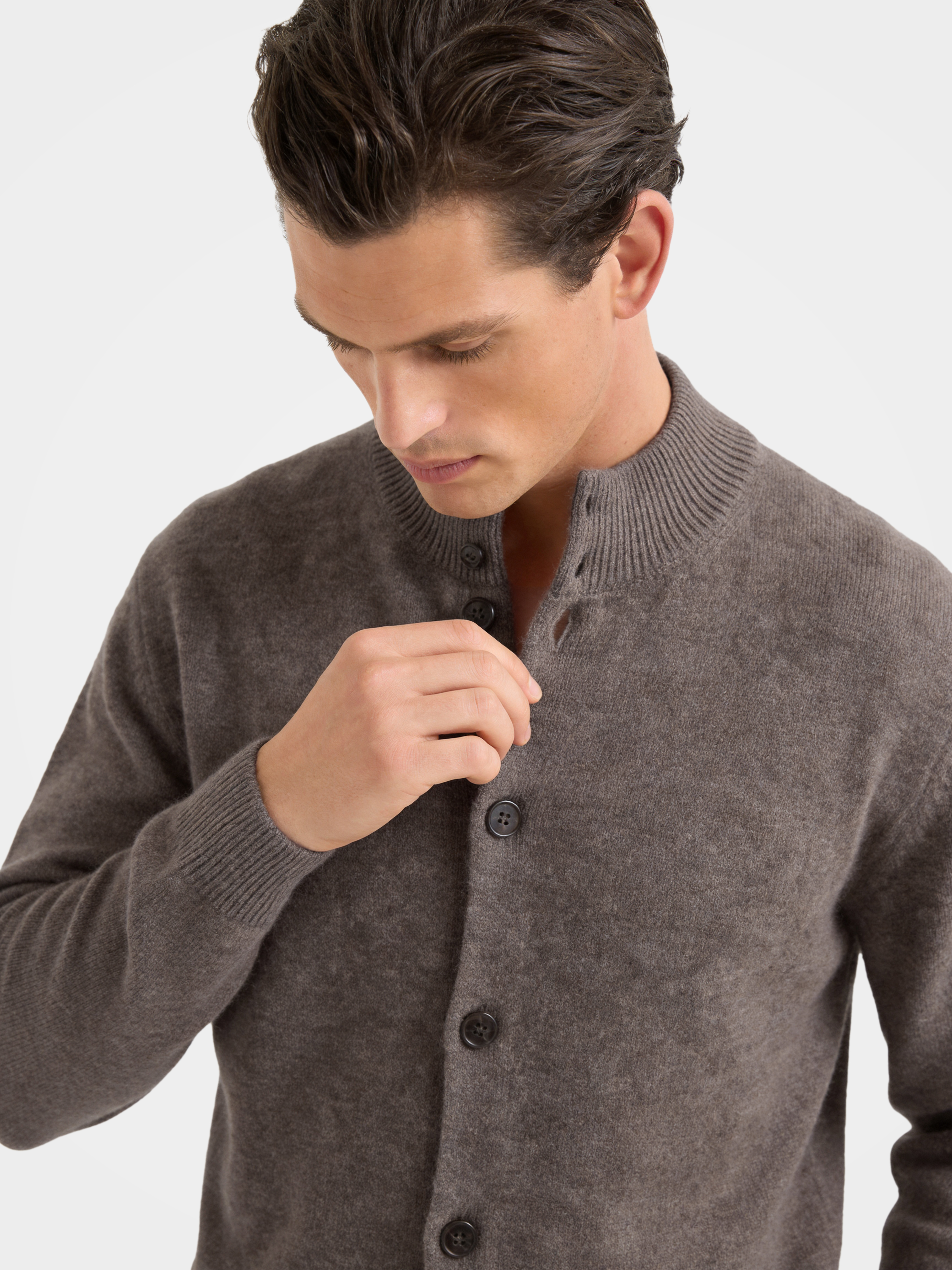 Man Wool Knit Mock Neck Long Sleeve Cardigan Sweater