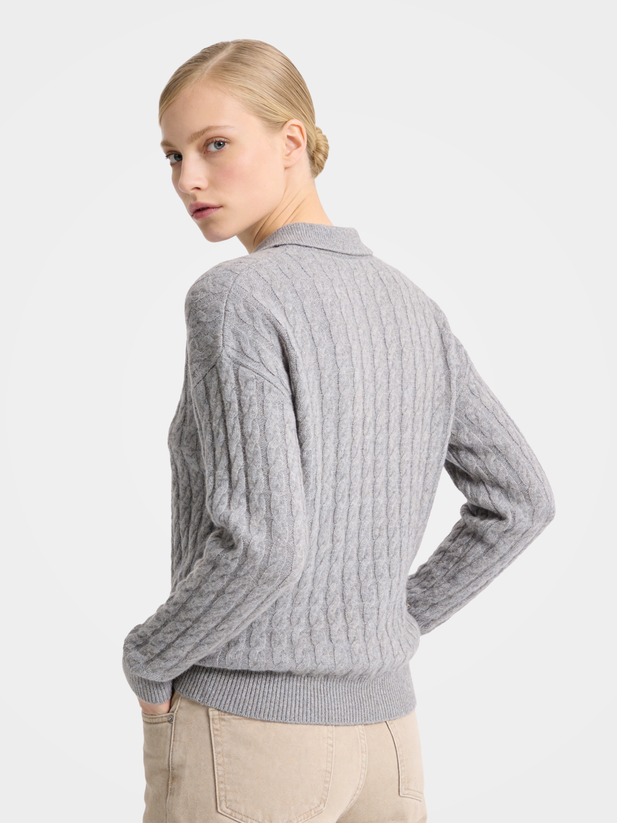 100% Mongolian Cashmere Collared Cable Knit Top