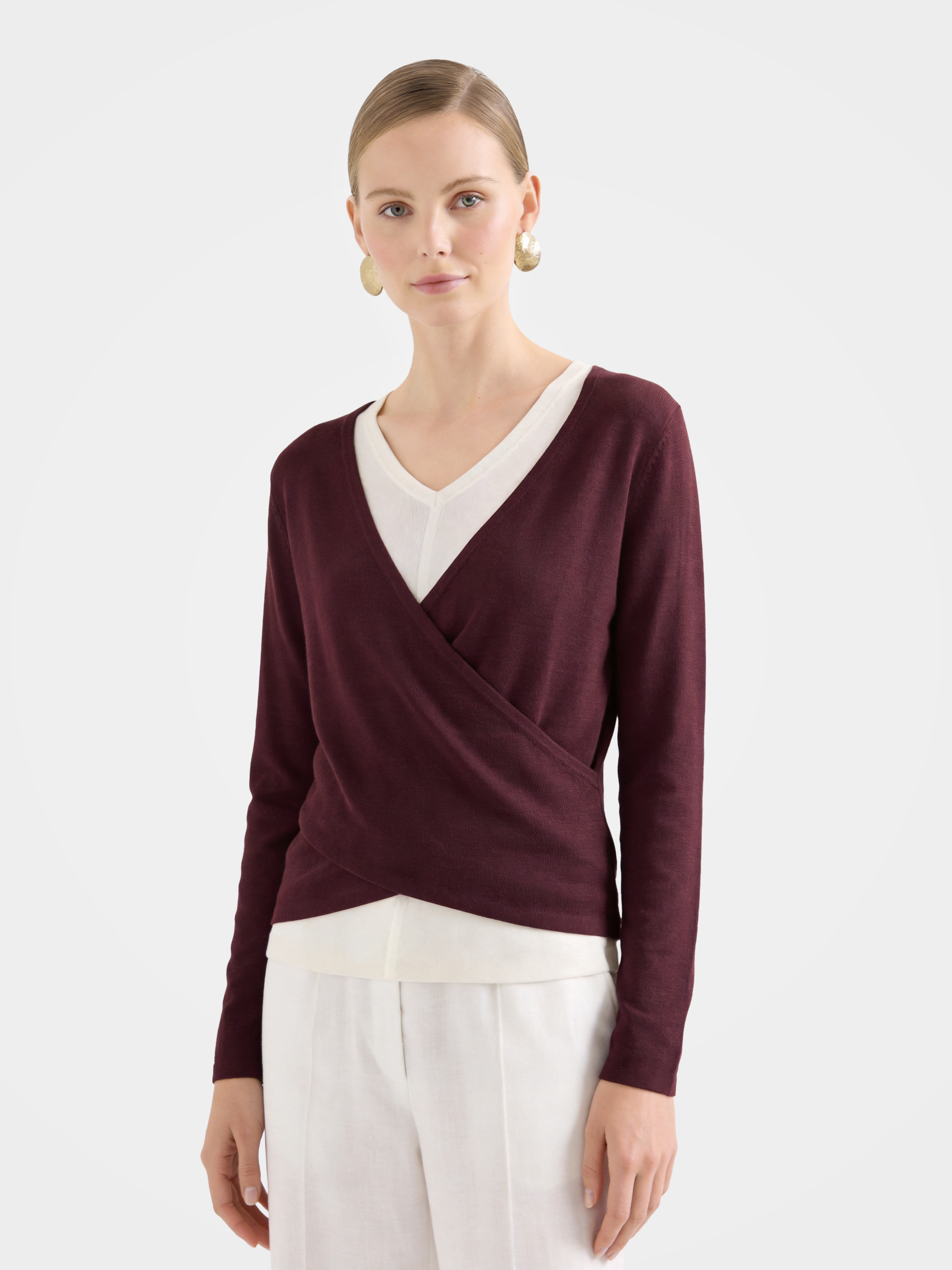 Lightweight Wool Faux Wrap Draped Layering Knit Sweater