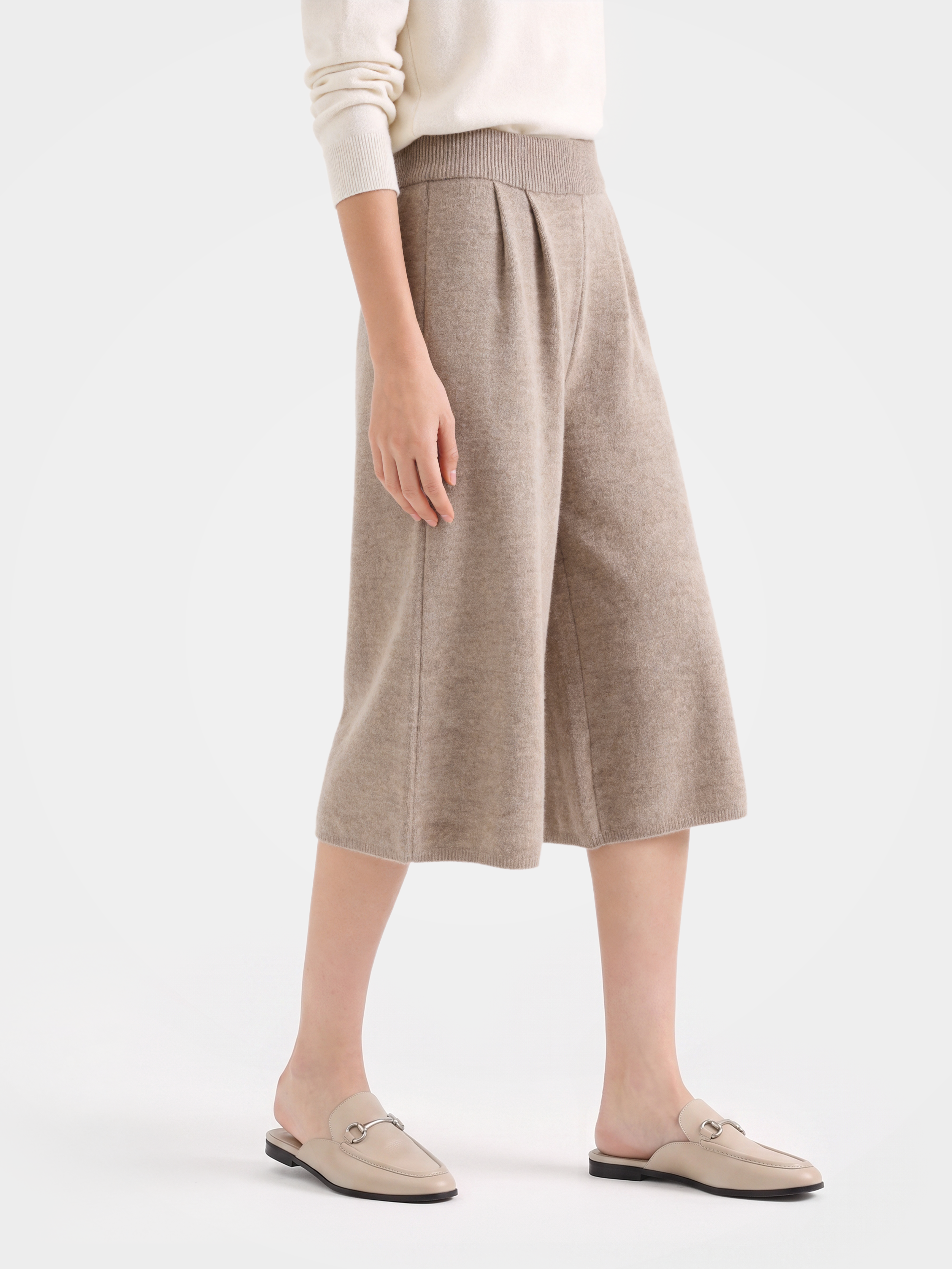 100% Mongolian Cashmere Cropped Ribbed Waist Sweater Pants
