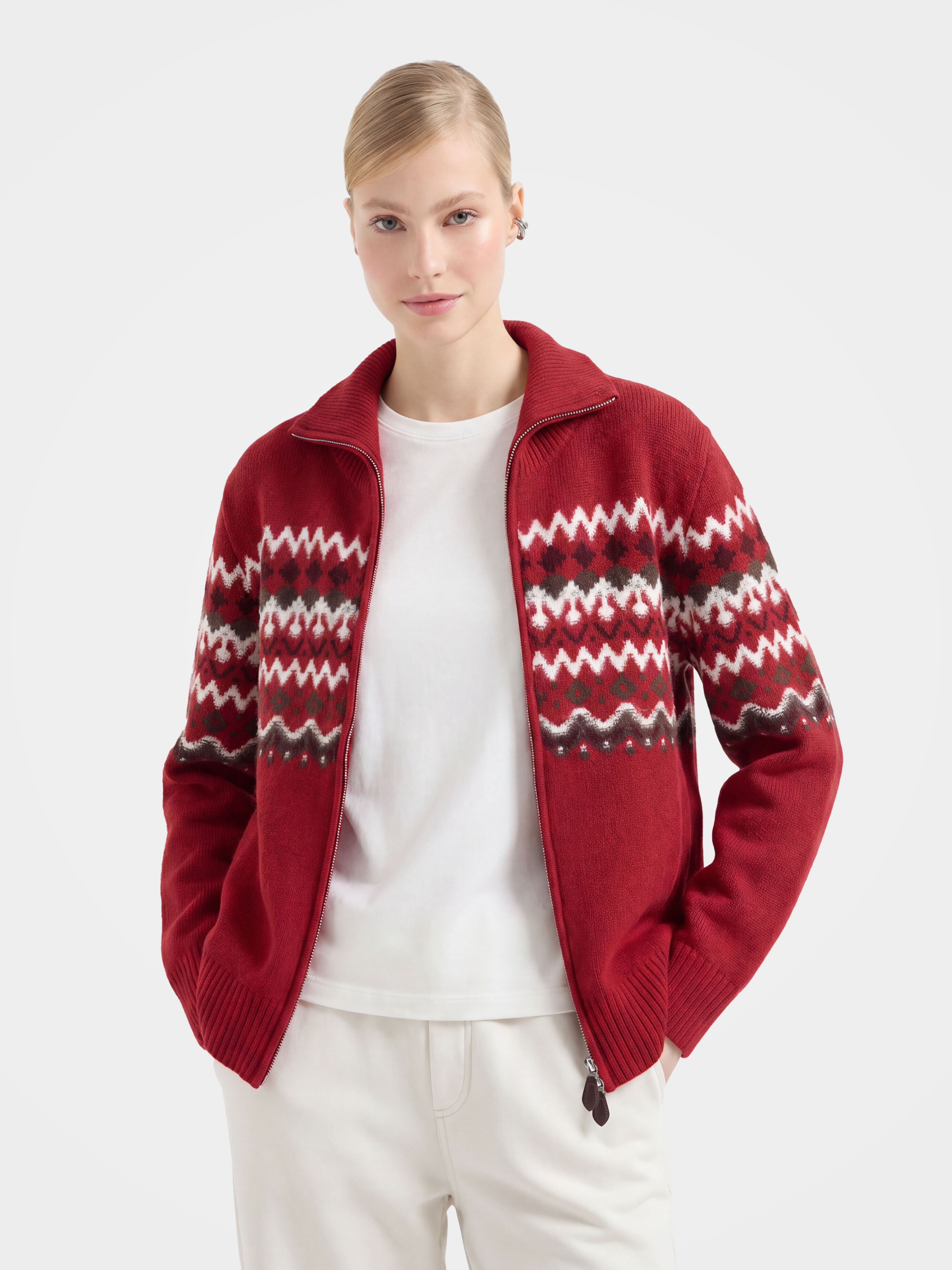 100% Cashmere Double-Sided Jacquard Zip Jacket