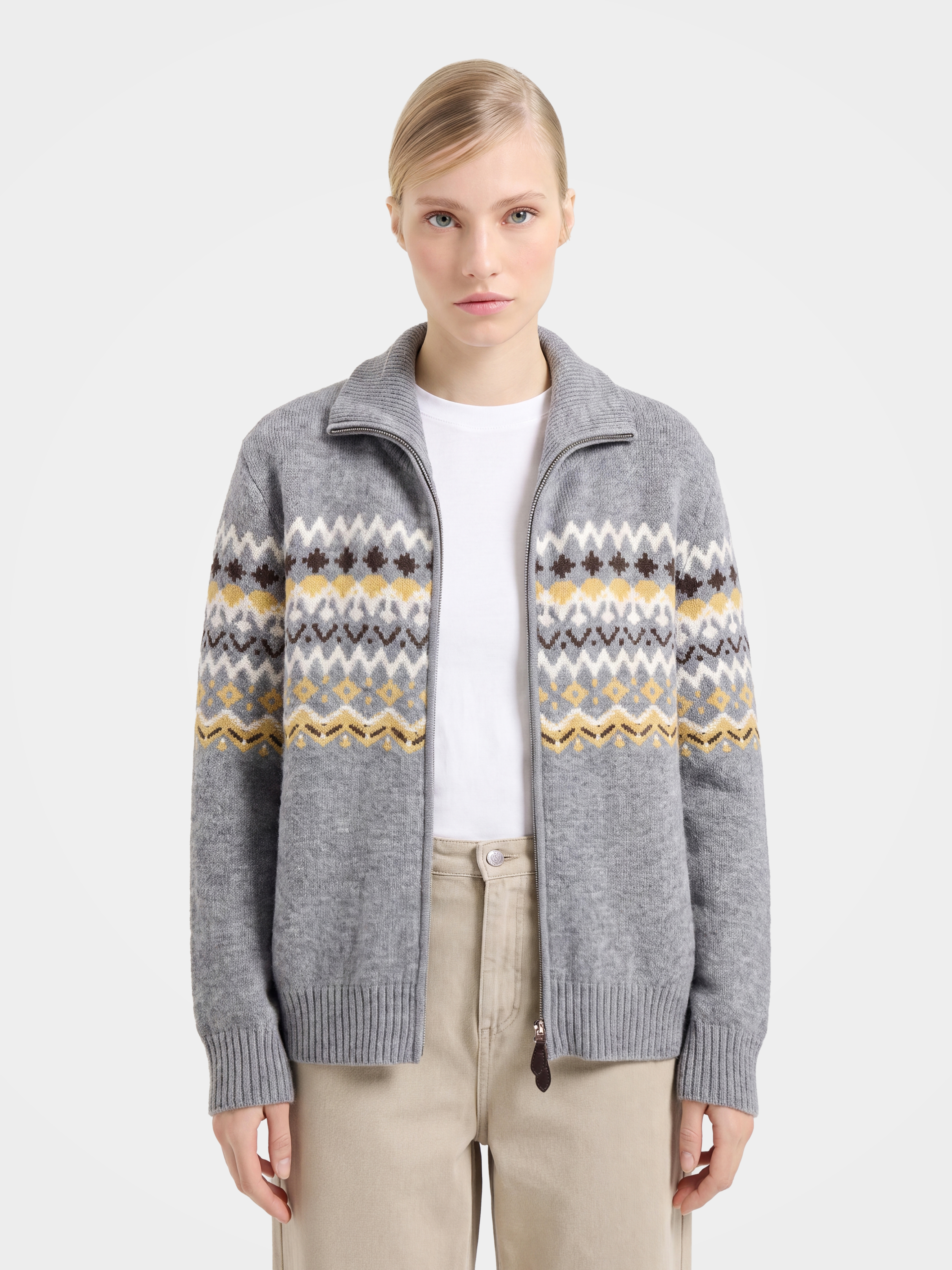 100% Cashmere Double-Sided Jacquard Zip Jacket