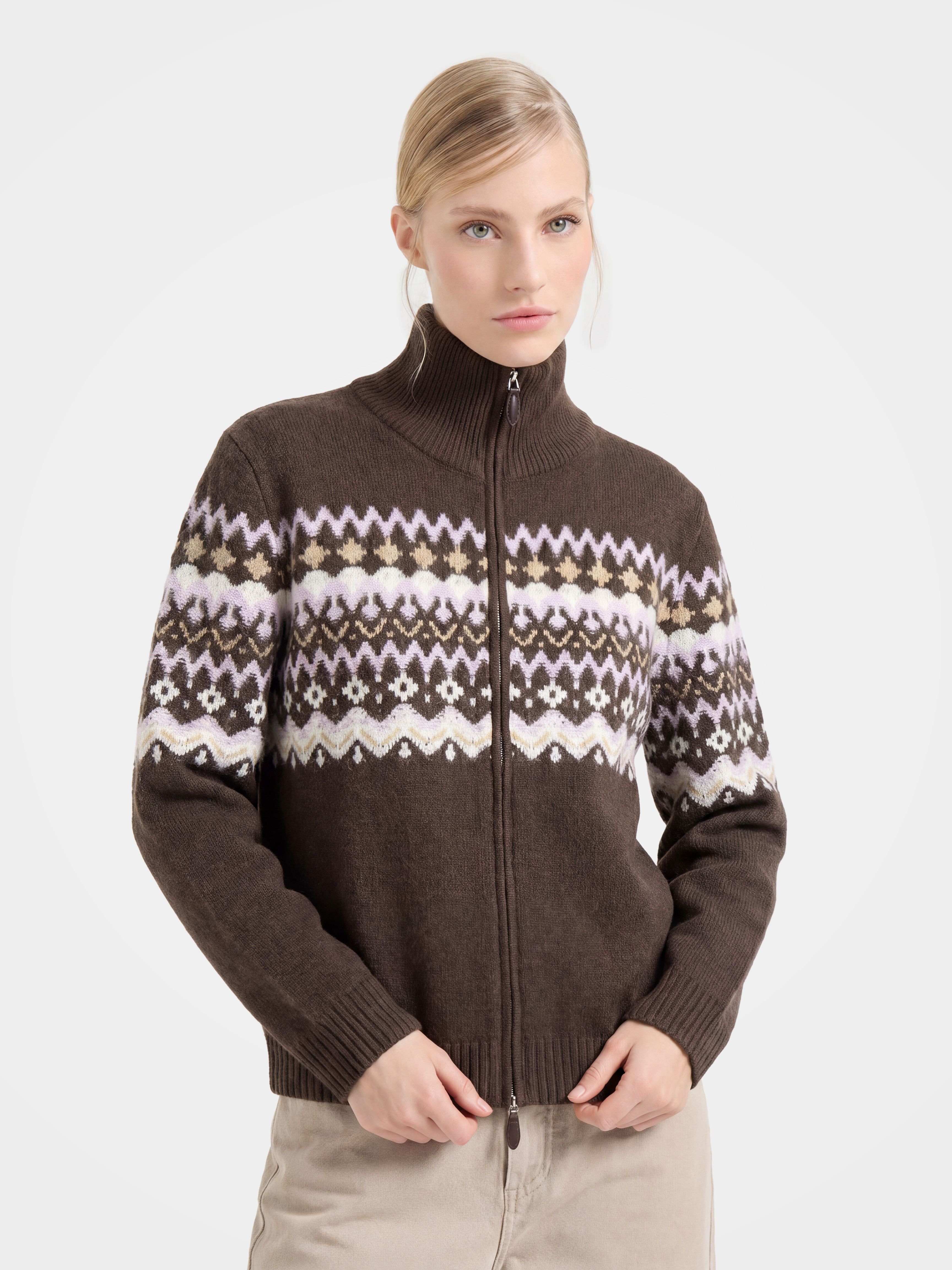 100% Cashmere Double-Sided Jacquard Zip Jacket