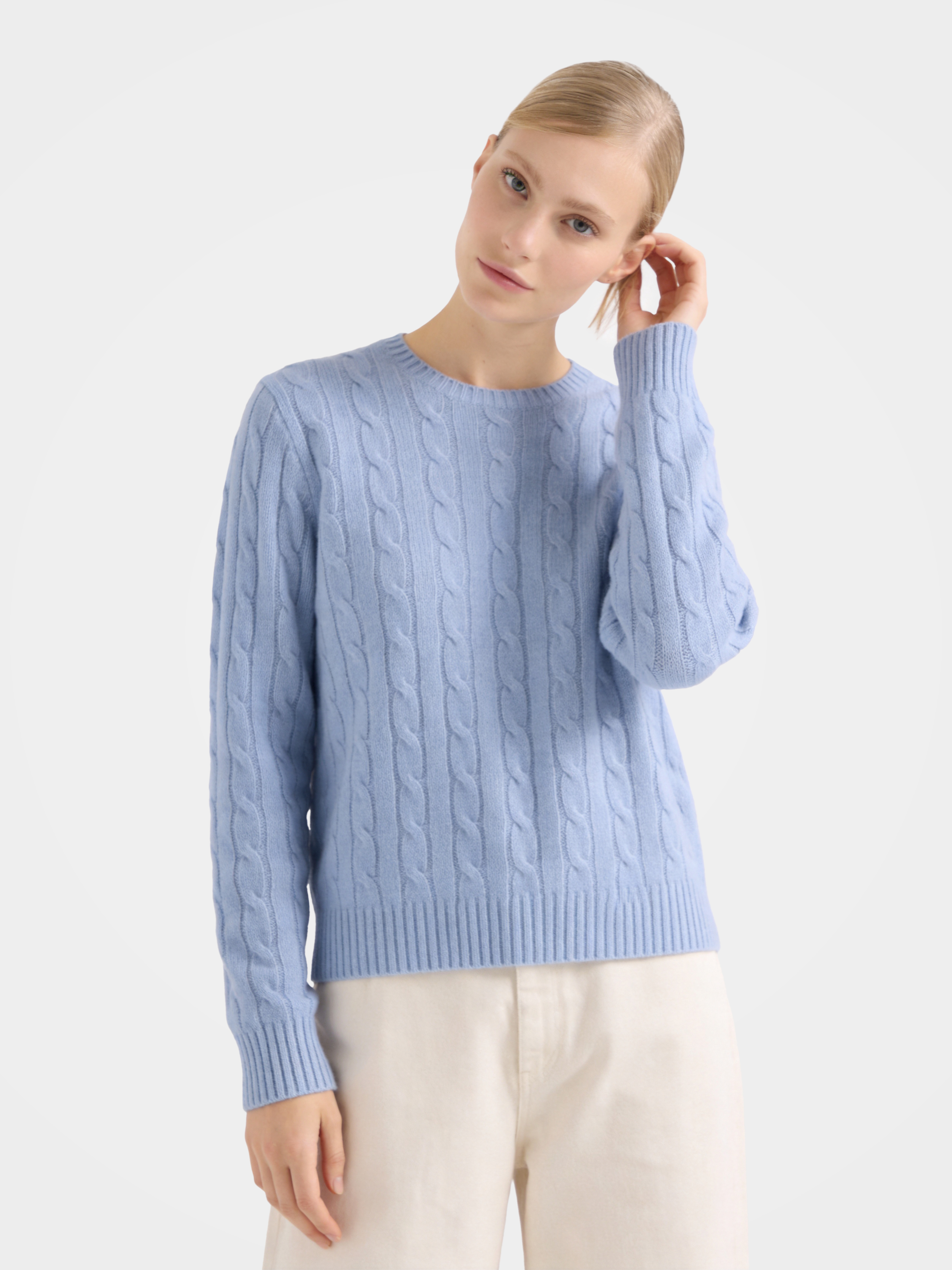 100% Mongolian Cashmere Cable Knit Crew Neck Sweater