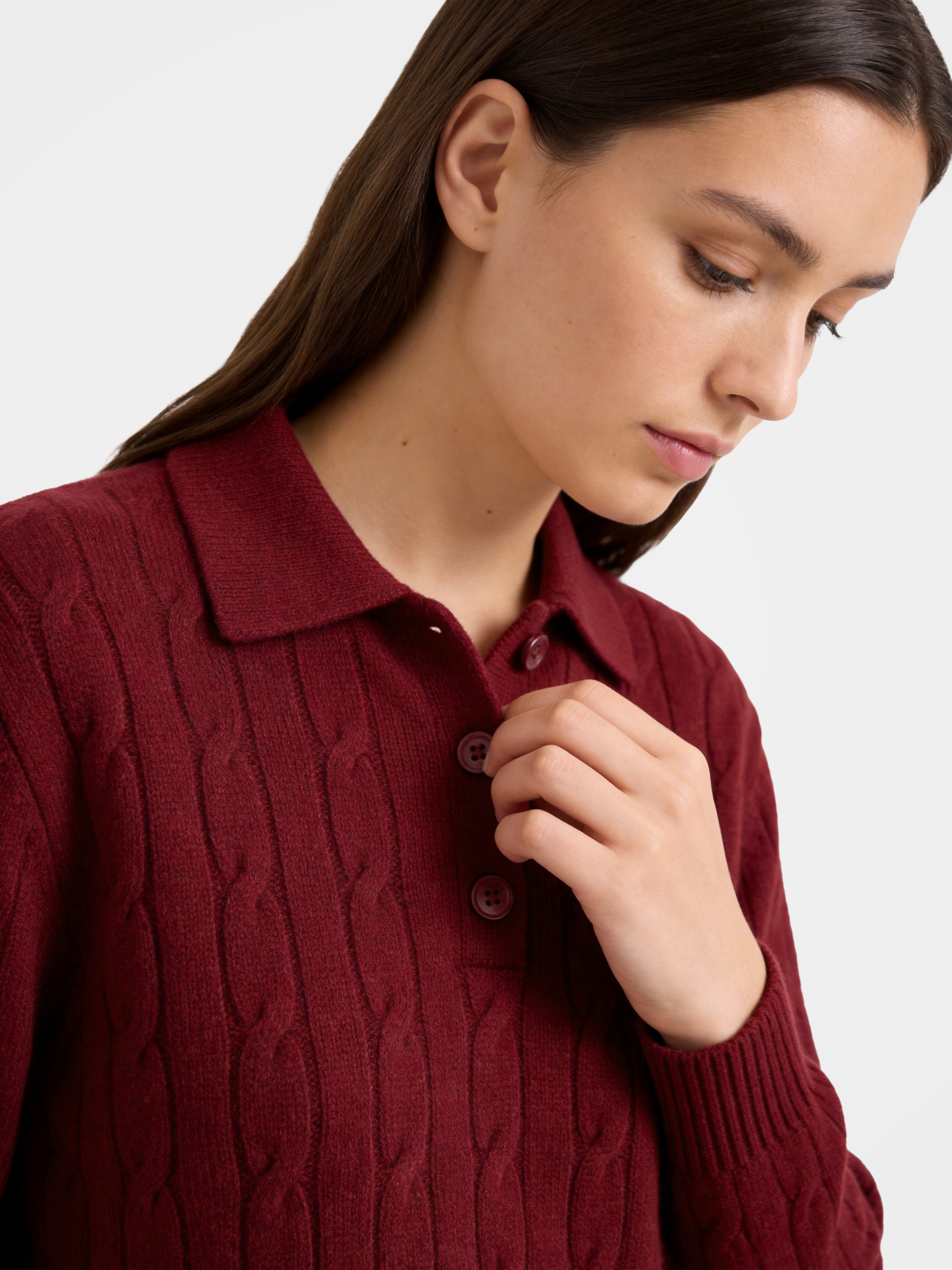 100% Mongolian Cashmere Cable Knit Polo Sweater