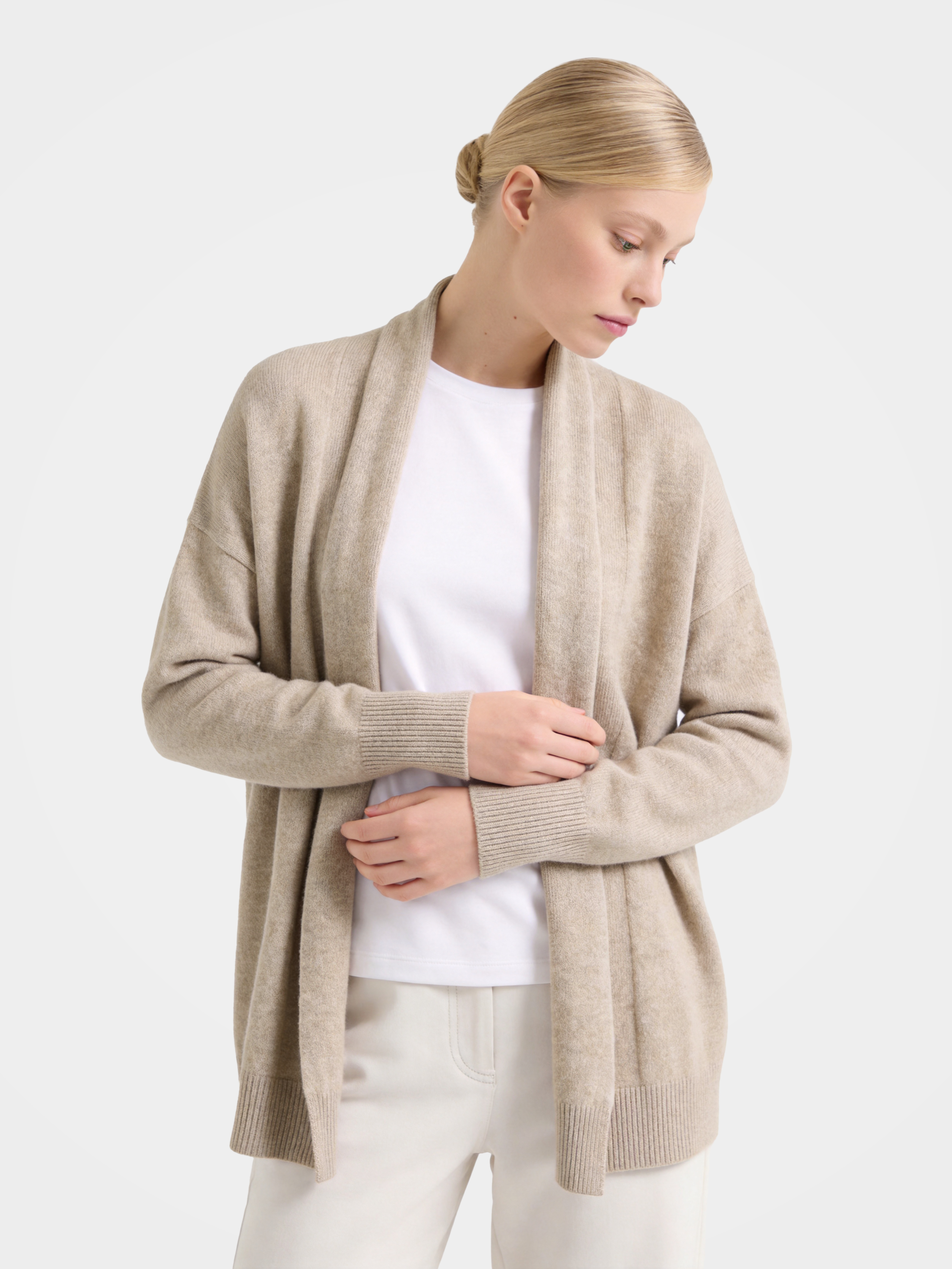 100% Mongolian Cashmere Cable Knit Open Neck Cardigan Sweater