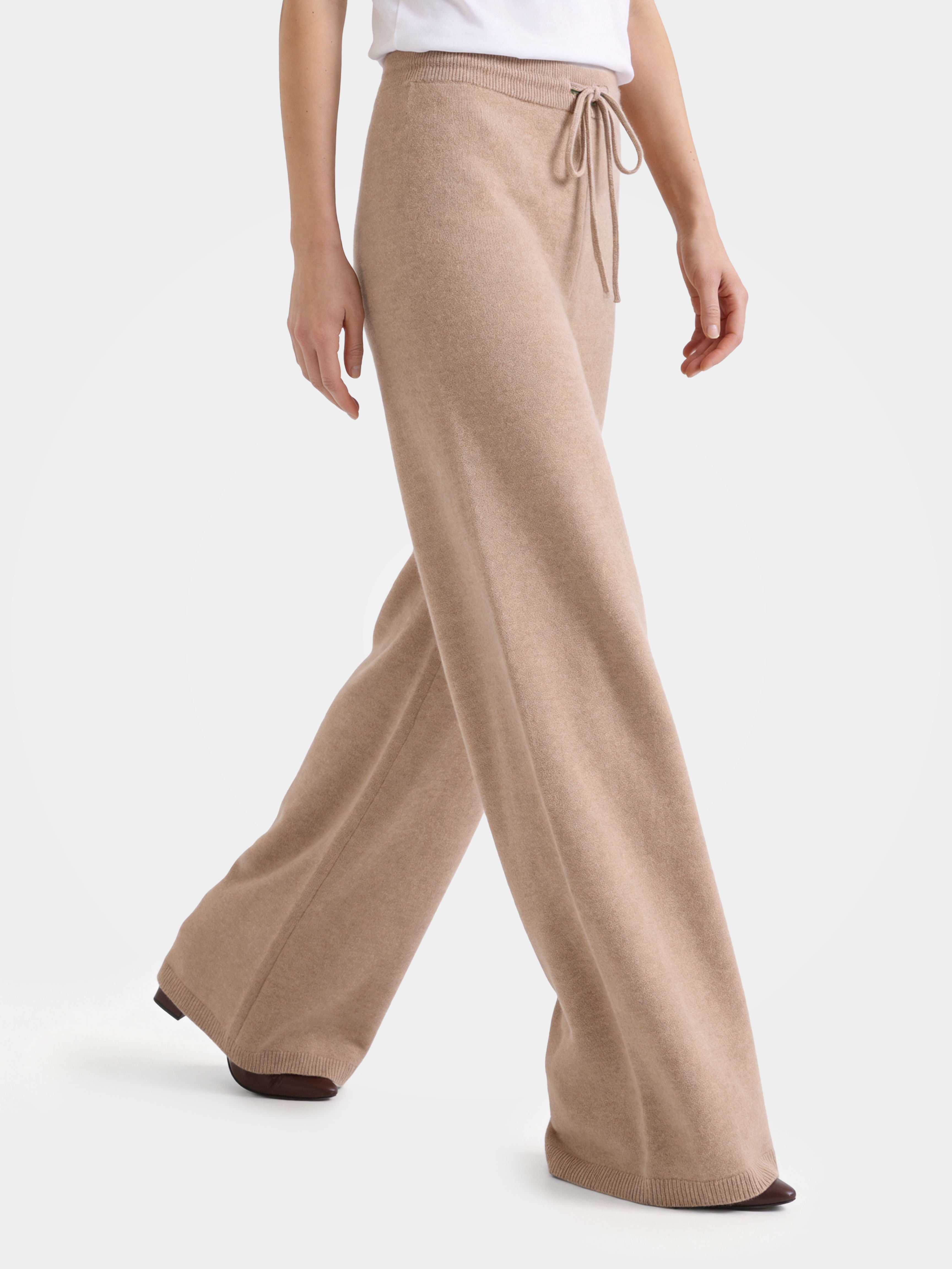 Pre-Order | 100% Cashmere Straight Leg Pants in Truffle Drawstring Pants