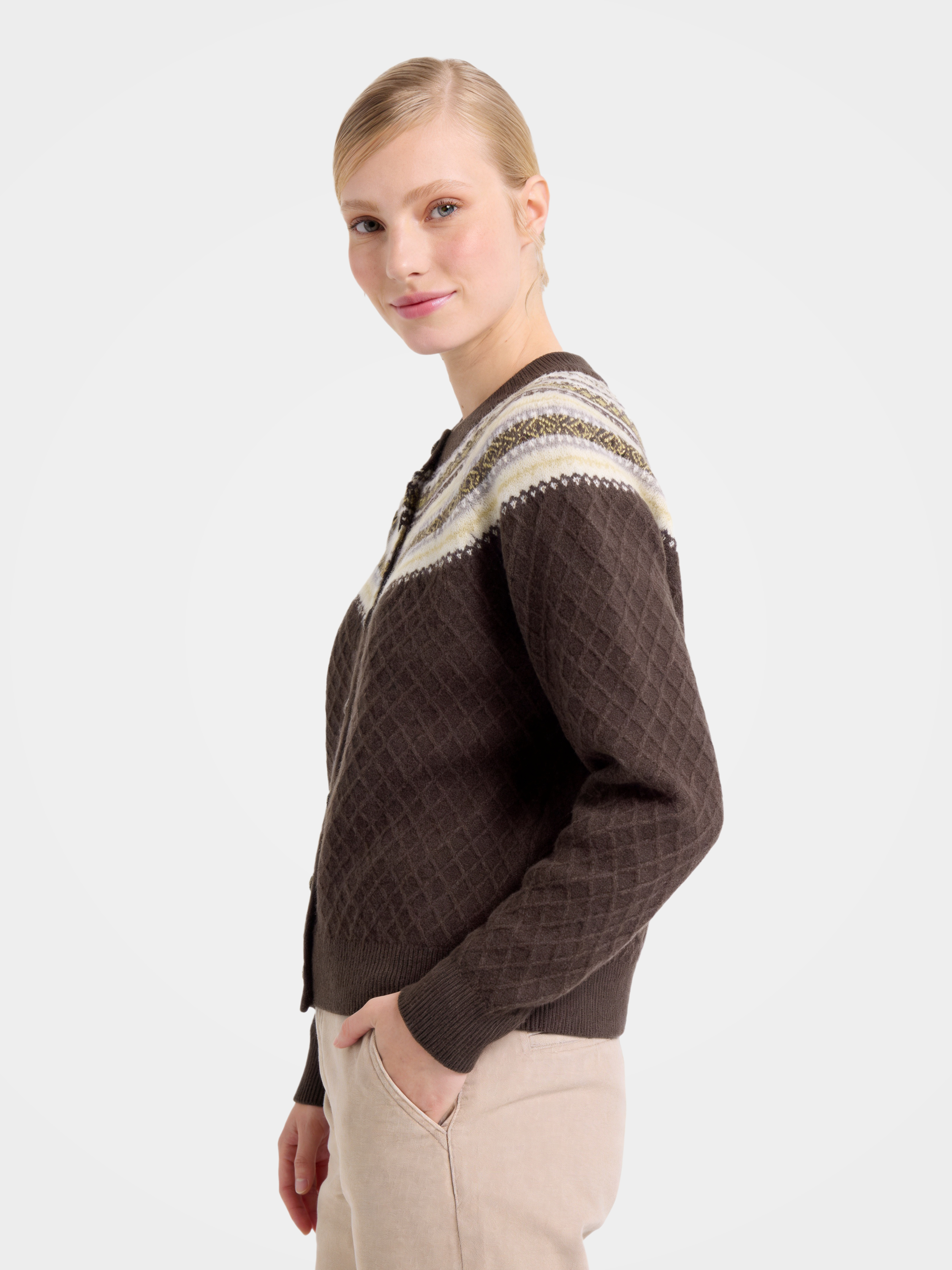 Pre-Order | 100% Cashmere Crew Neck Cardigan Sweater Diamond Knitwear (10-14 Business Days)
