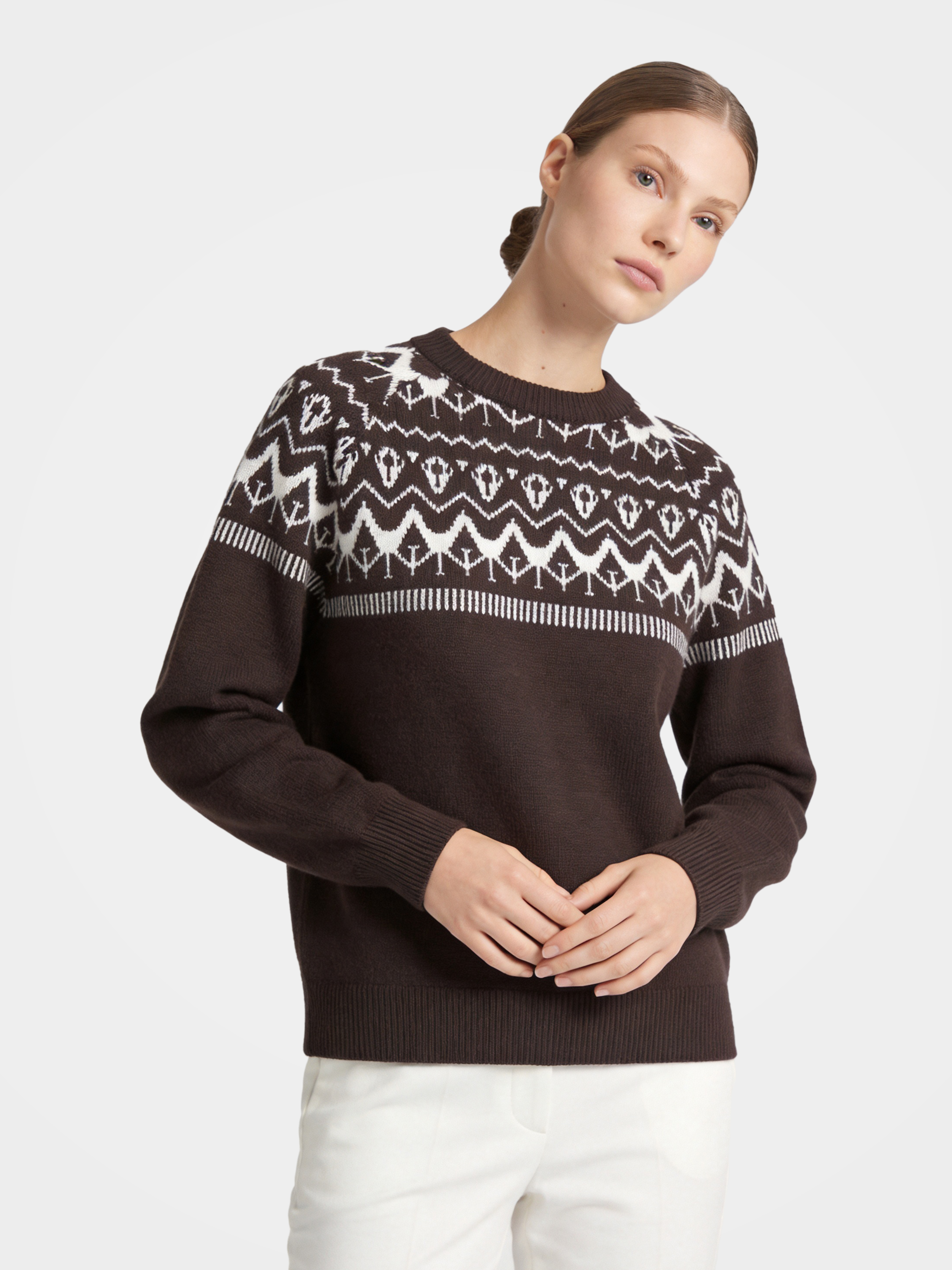 Pre-Order | 100% Cashmere Crew Neck Sweater Soft Geometry Knit Pullover (10-14 Business Days)
