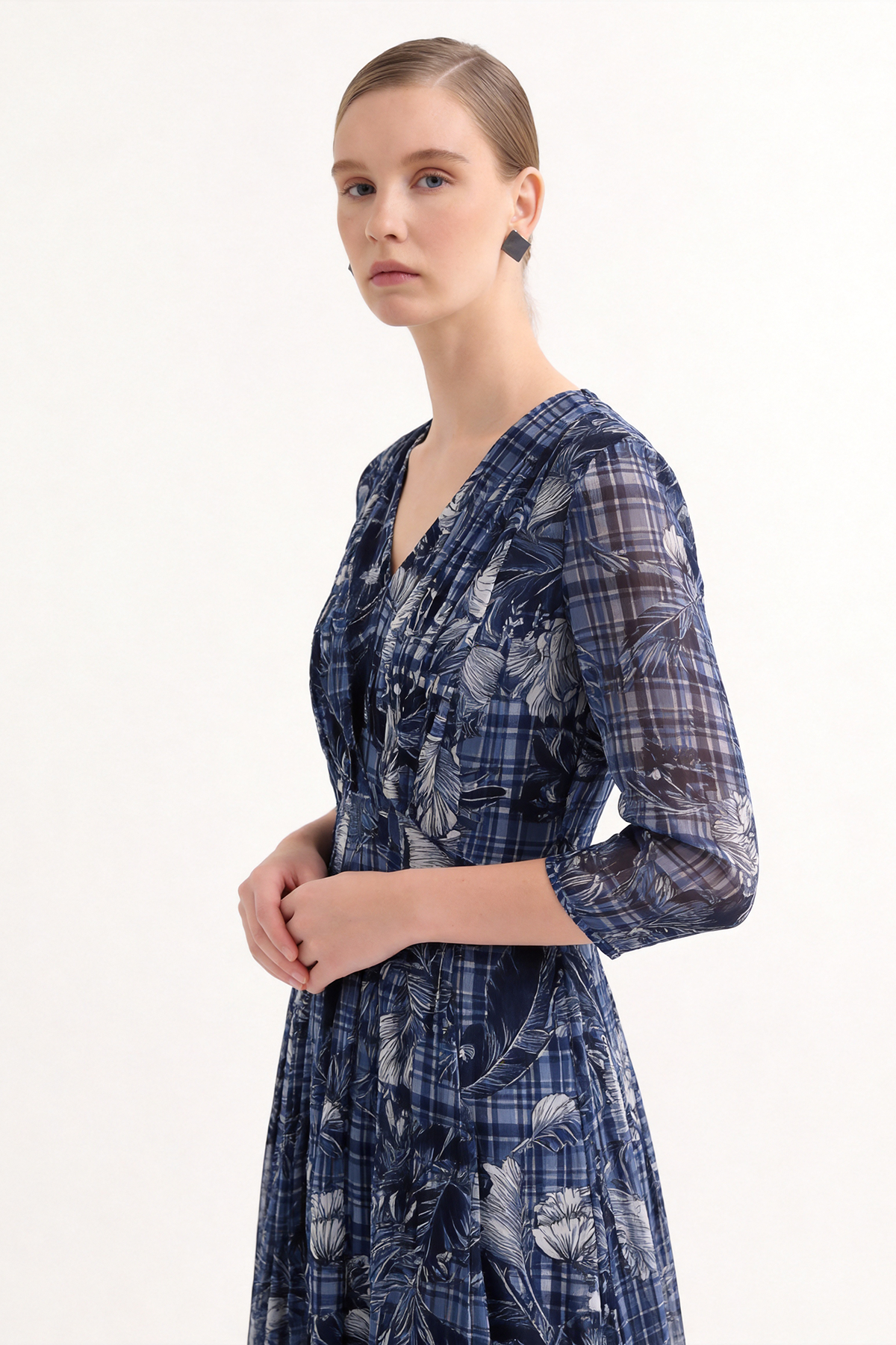 Sheer Printed Mulberry Silk Midi-Length Dress