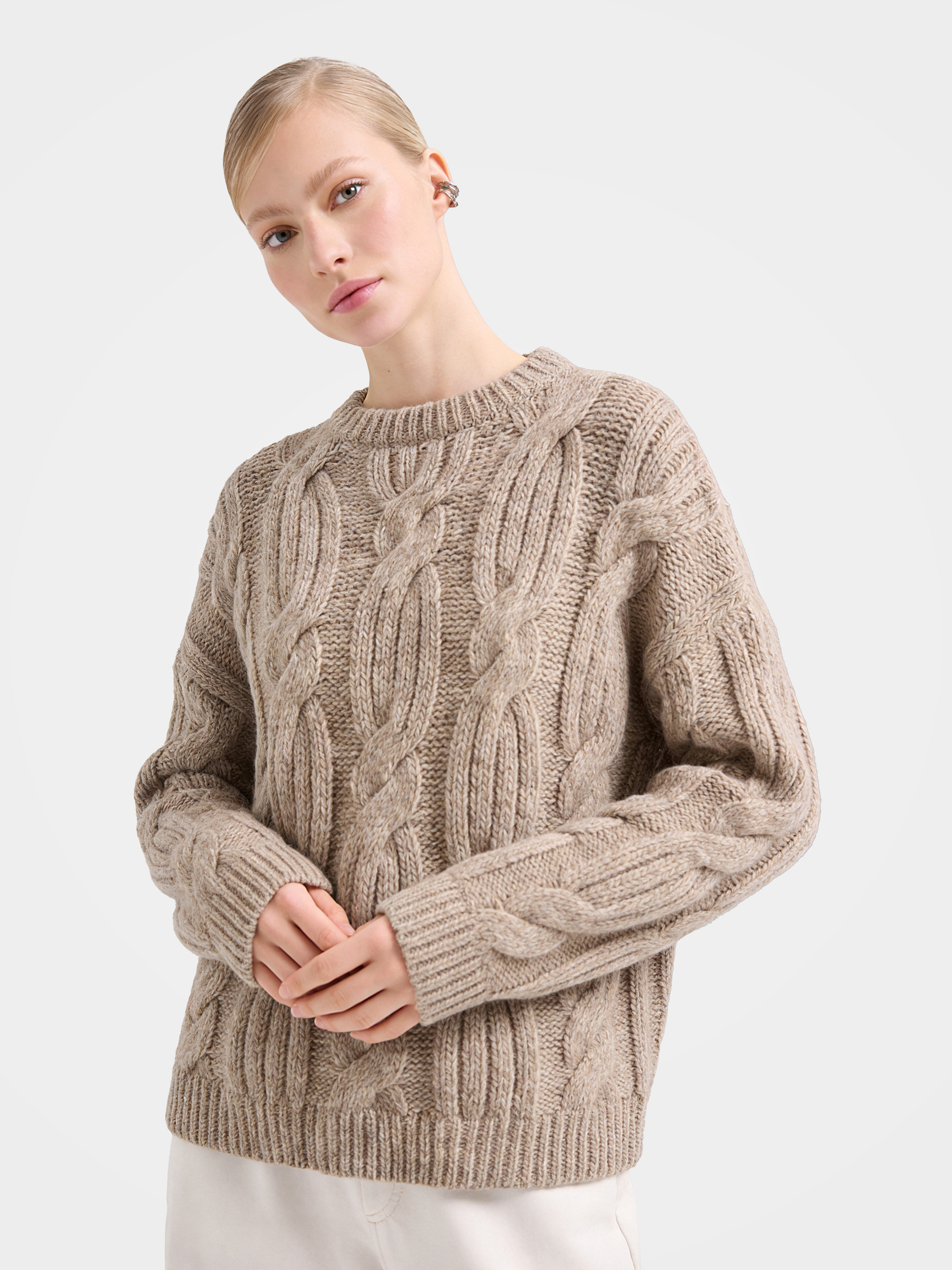 100% Cashmere Cable Knit Crew Neck Sweater 