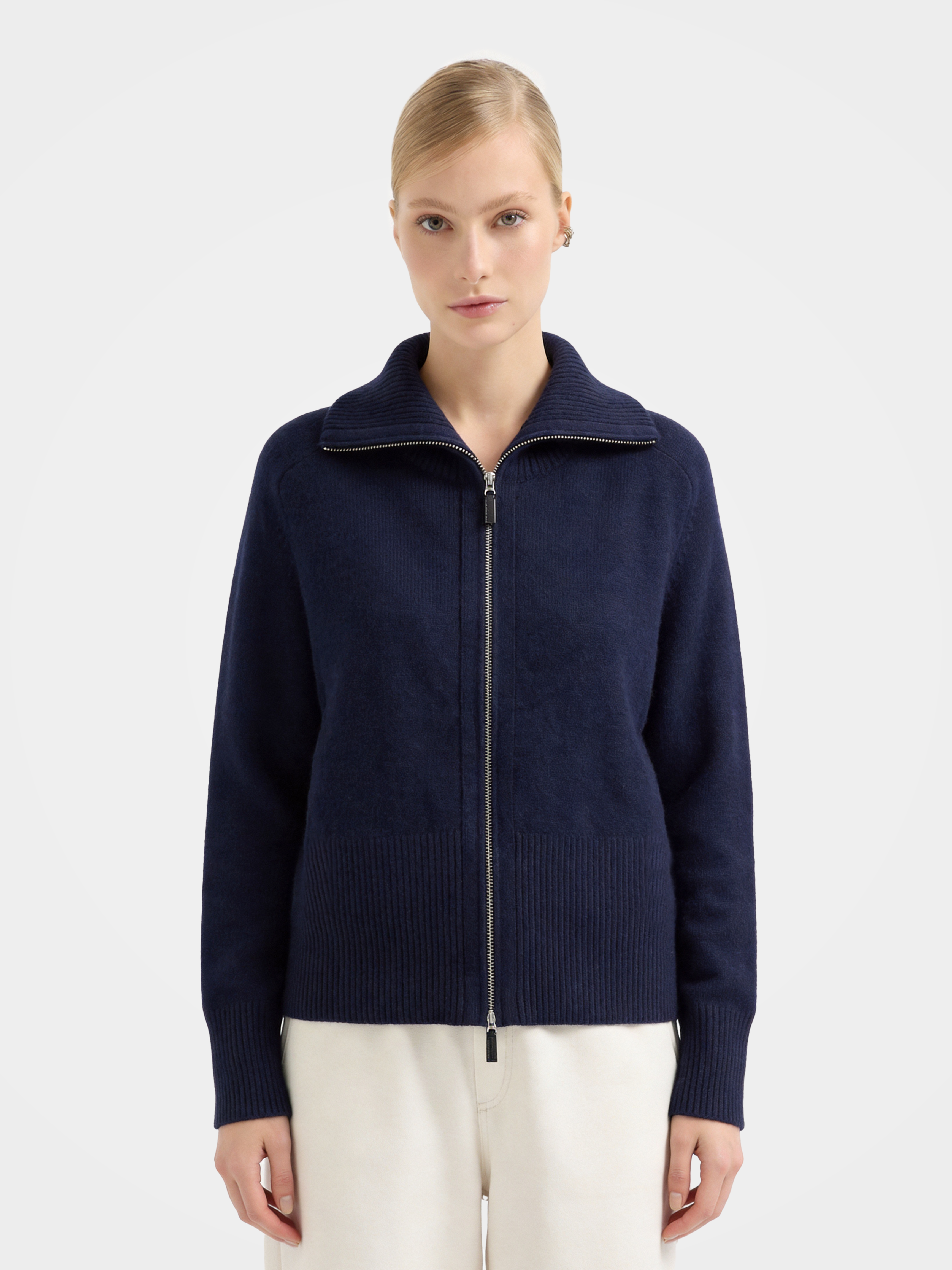 Soft 100% Cashmere Zip Ribbed Knit Cardigan