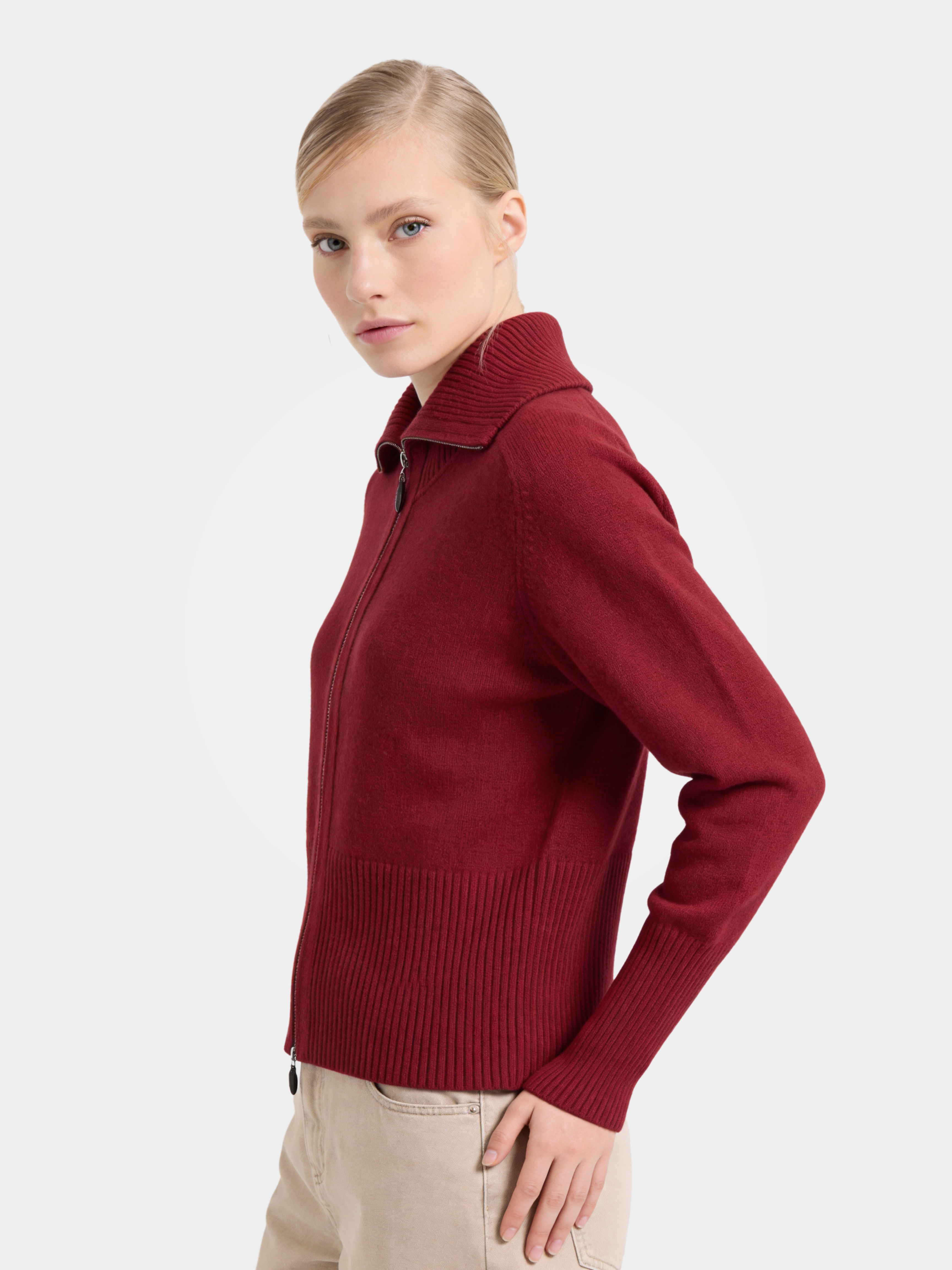 Soft 100% Cashmere Zip Ribbed Knit Cardigan