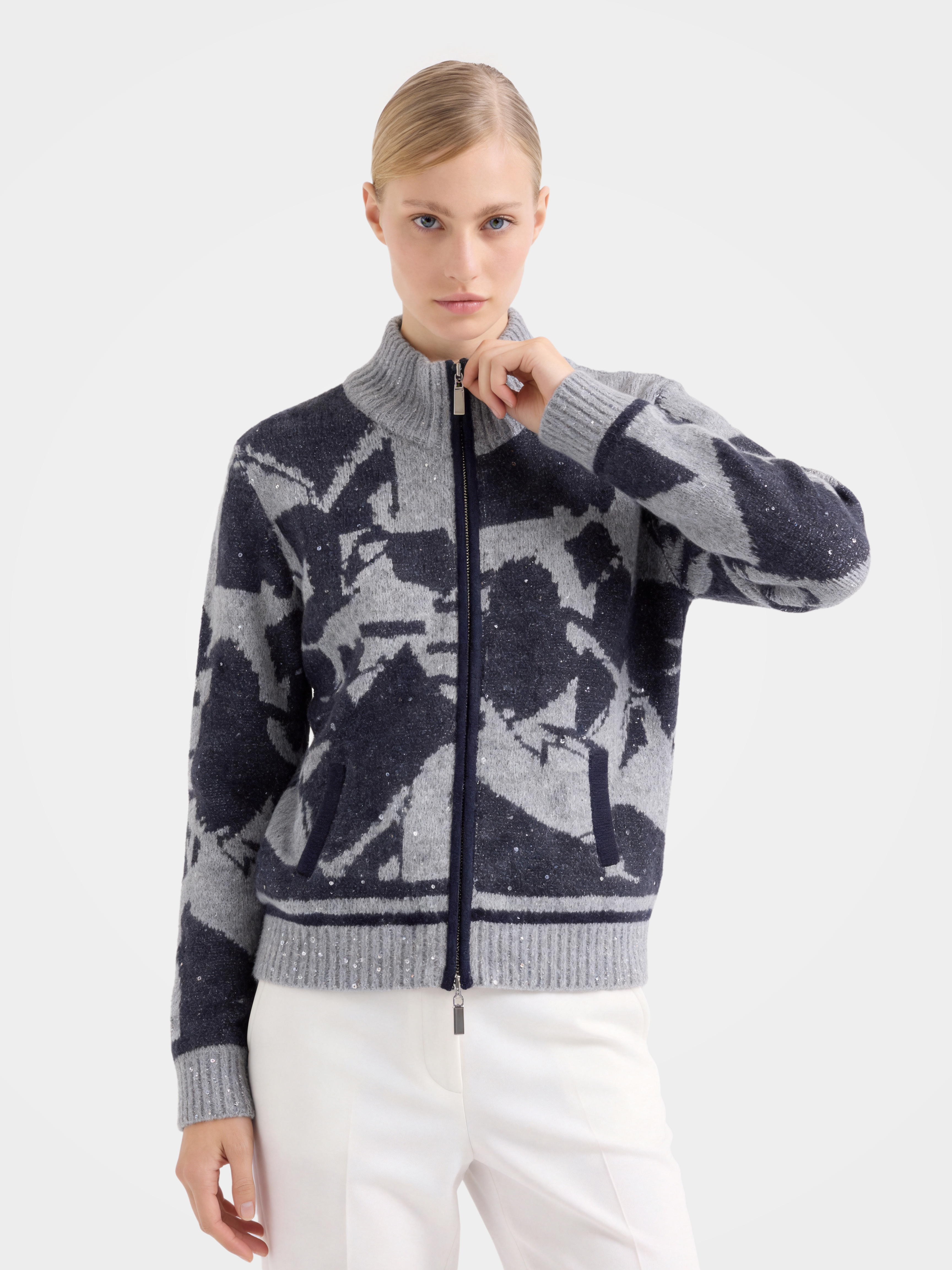 Women's Cashmere Silk Sequin Zip Knit Cardigan