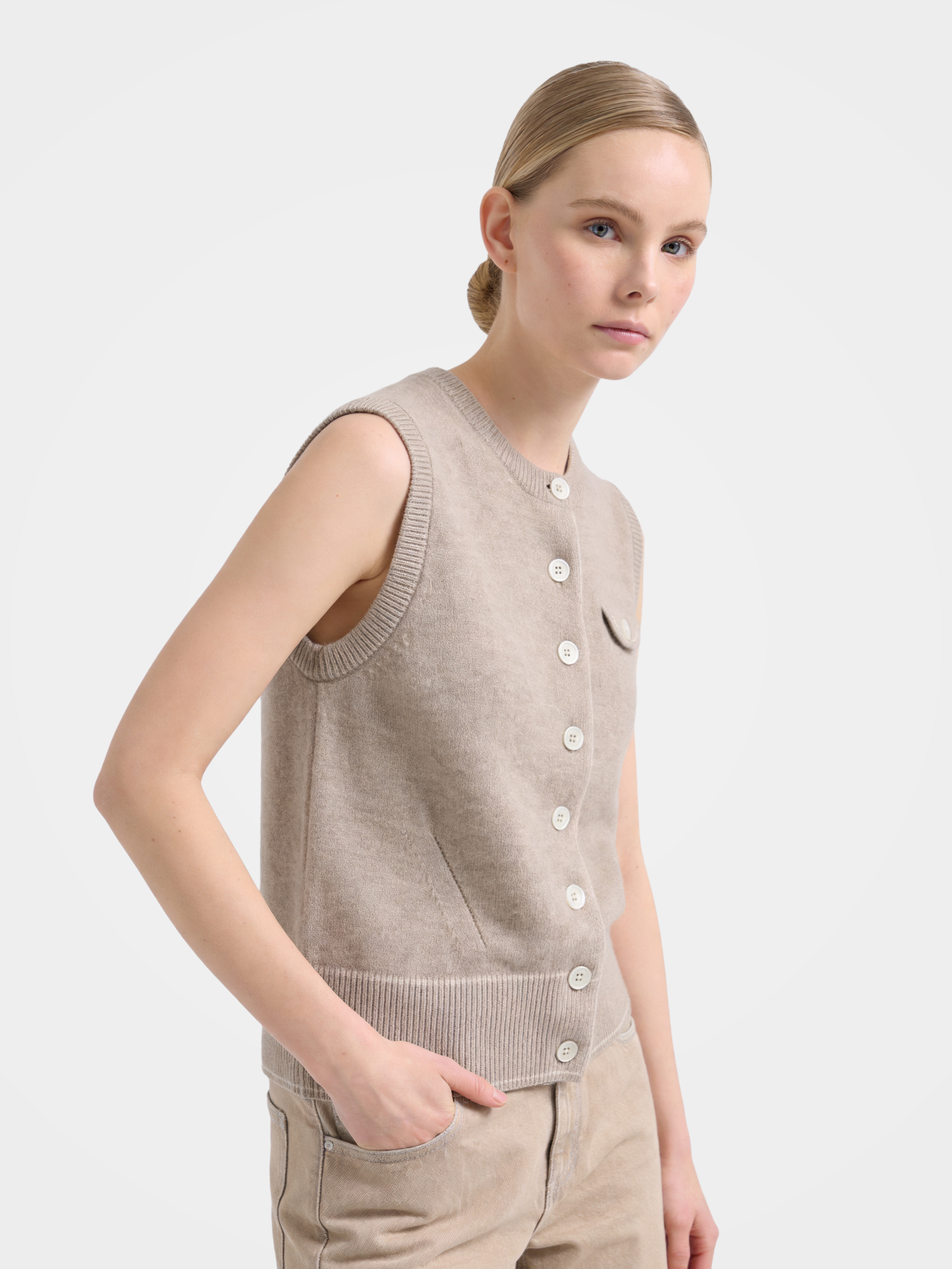 100% Cashmere Button Vest Top Knit Sweaters 