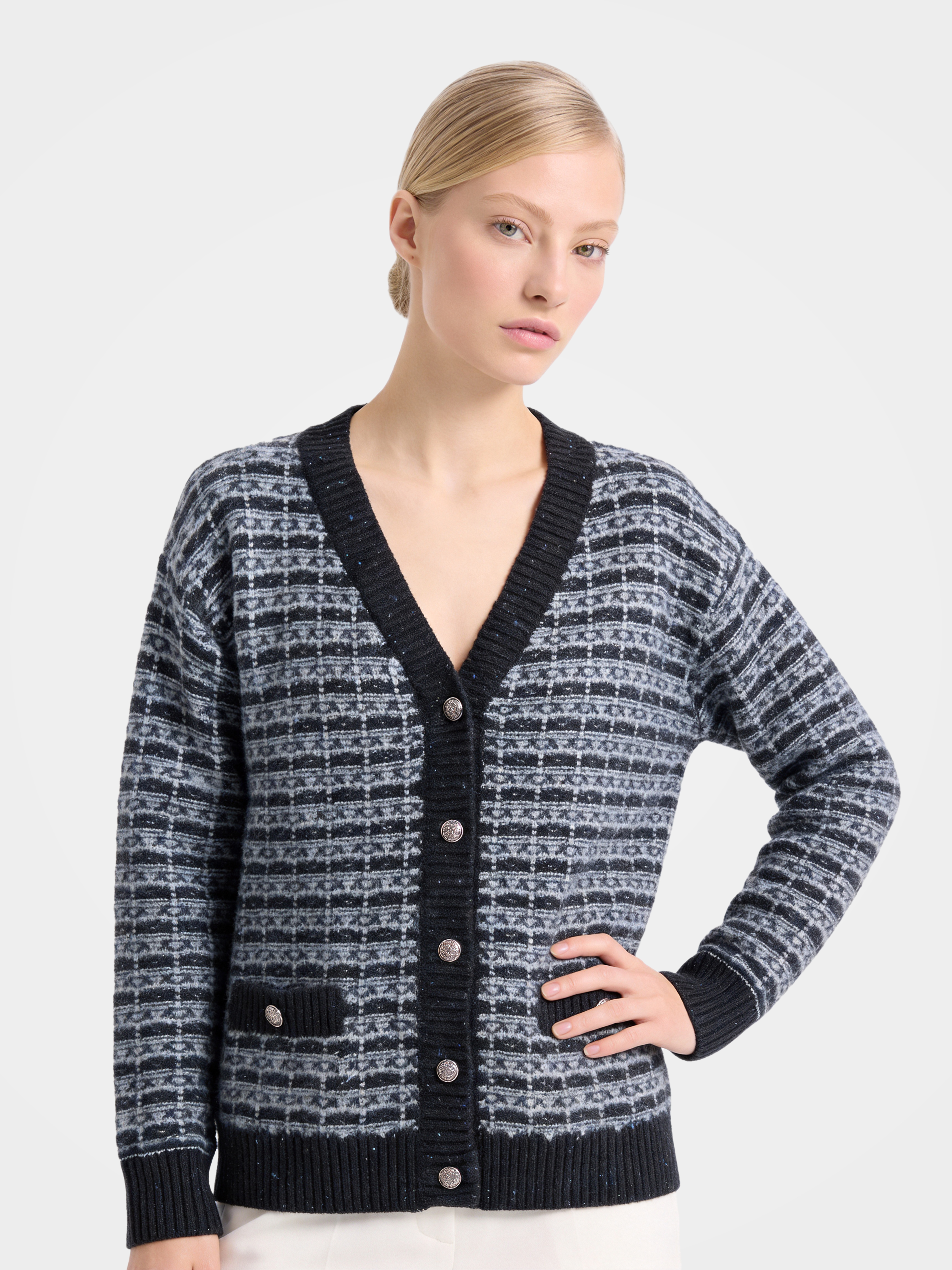 100% Mongolian Cashmere Fair Isle Button Cardigan