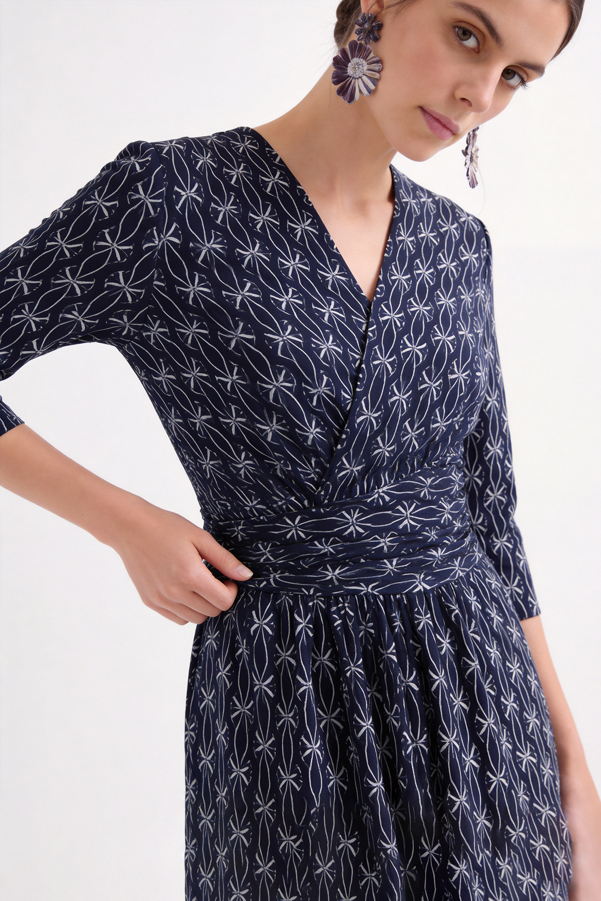 Breathable 100% Mulberry Silk Printed Work Midi Dress