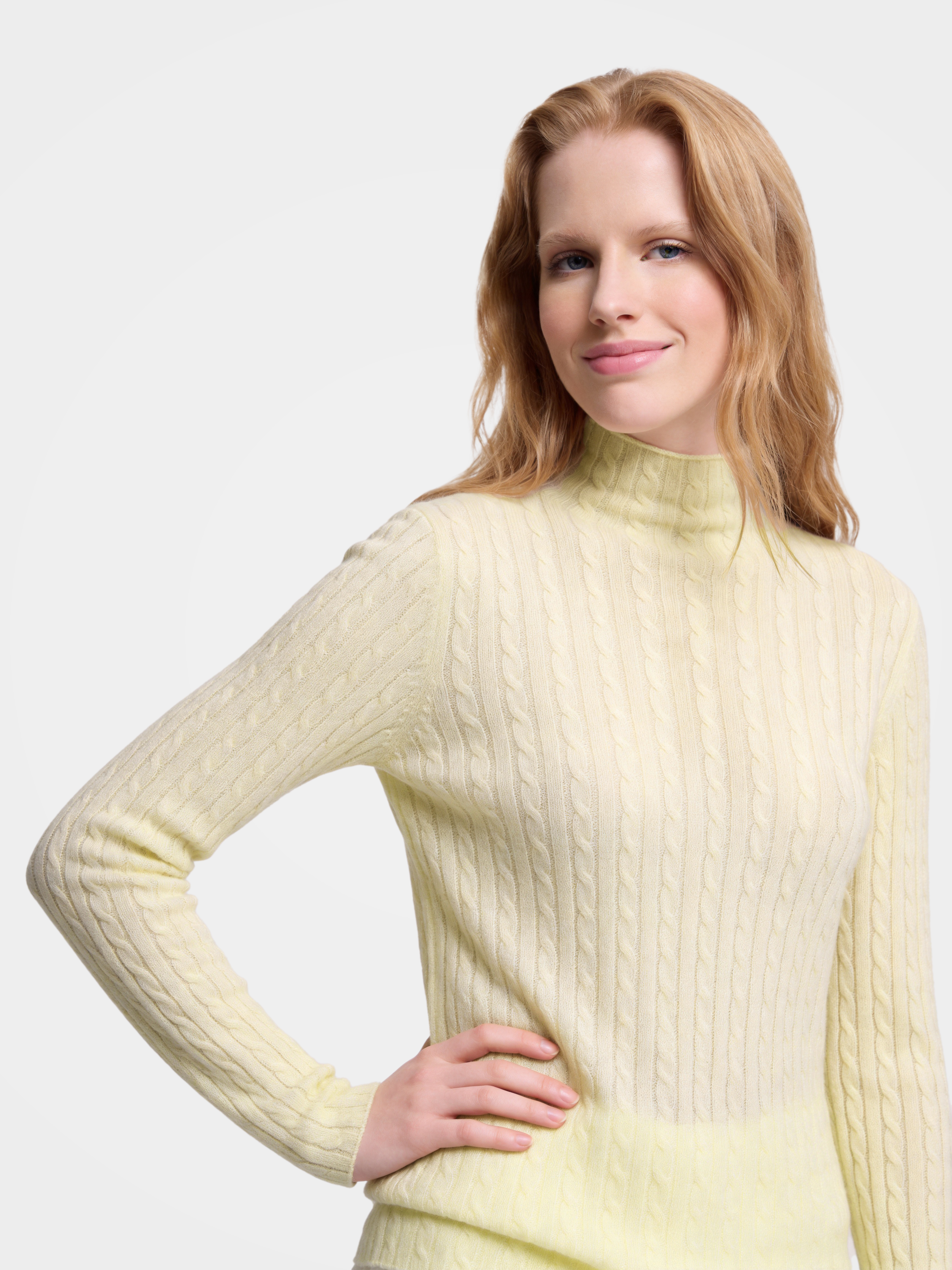Cashmere Blend Cable Knit Mock Neck Sweater