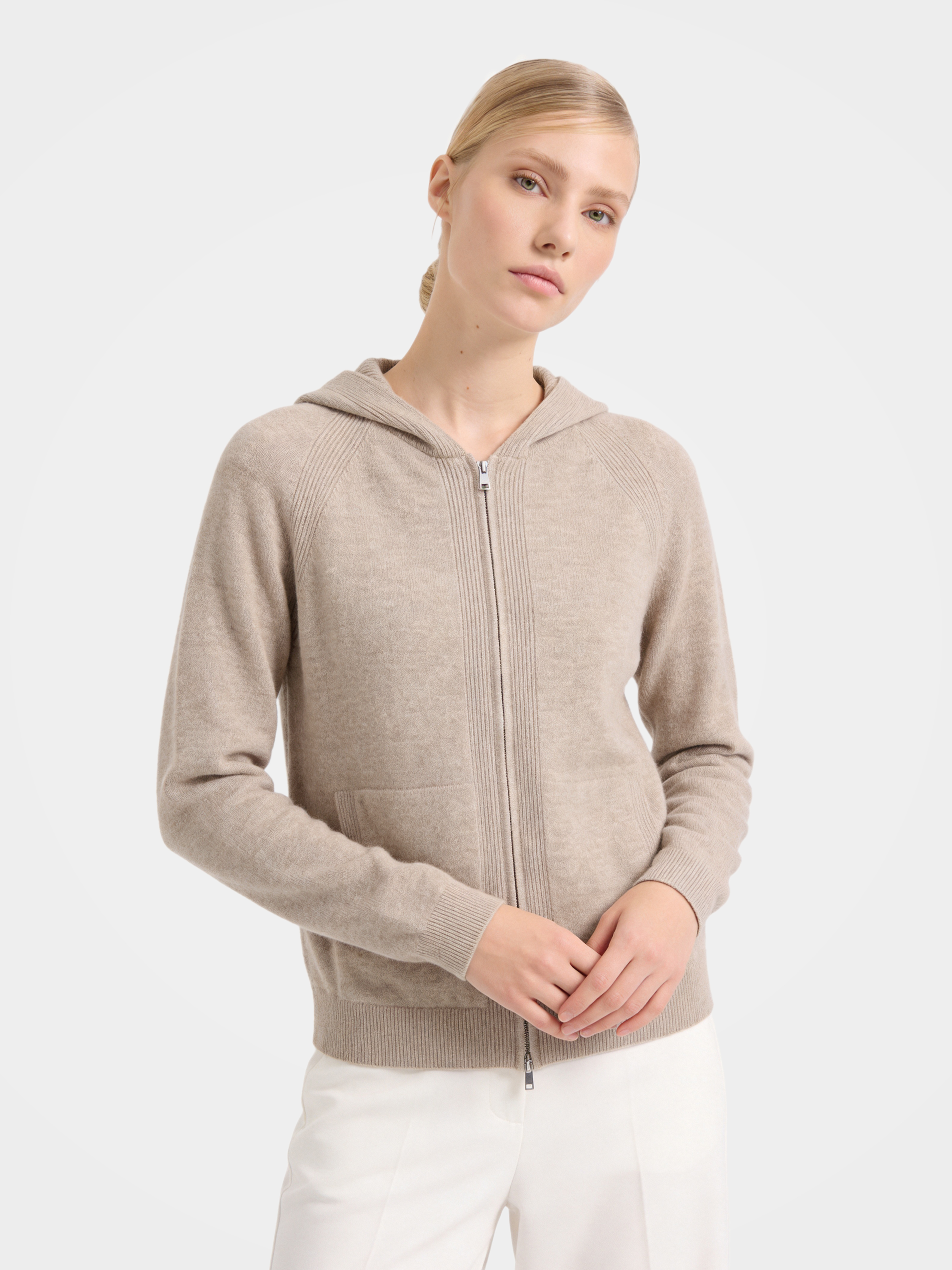 100% Cashmere Zip-Up Hooded Cardigan