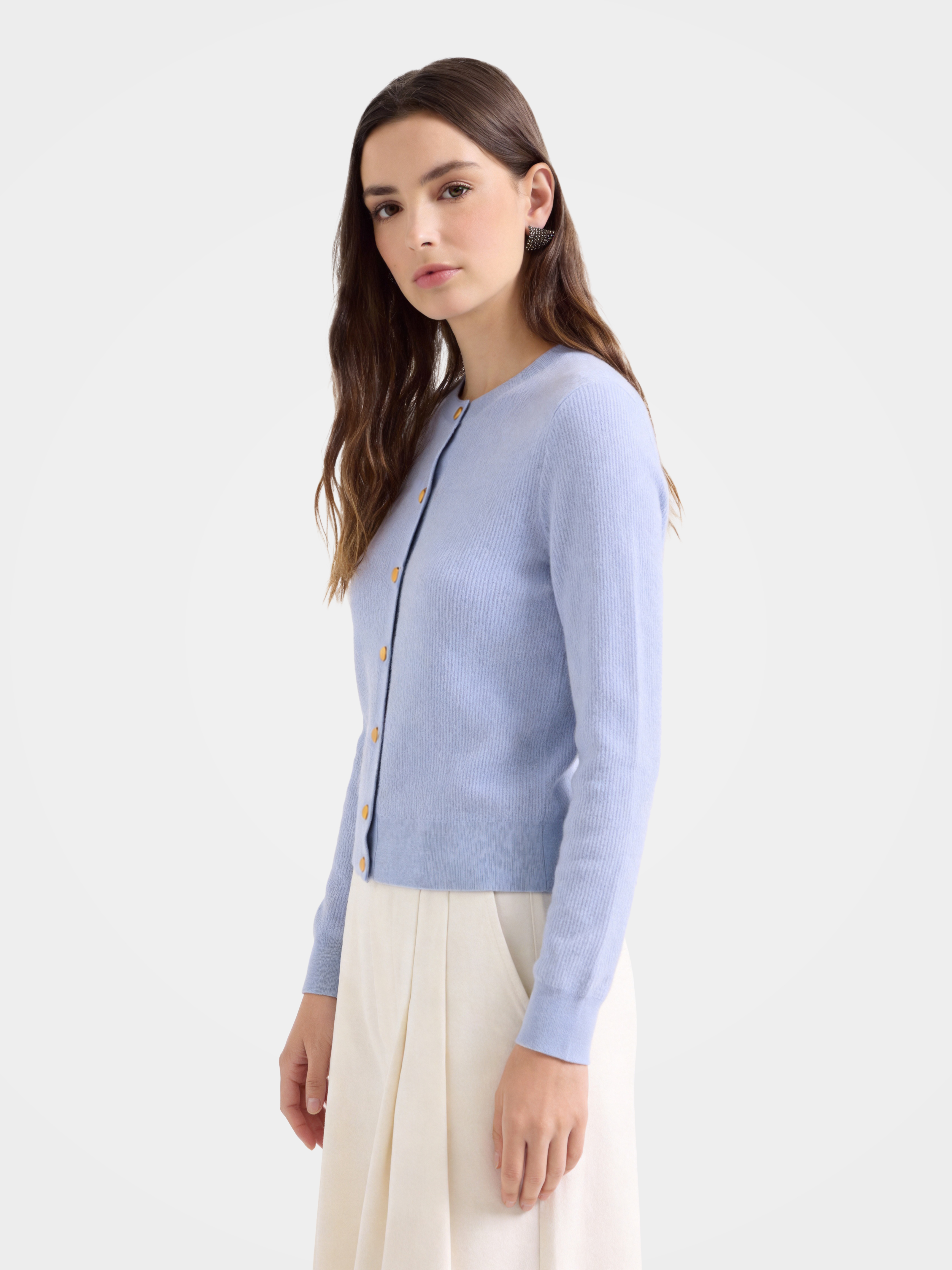 Pre-Order |100% Cashmere Crew Neck Cardigan Sweater Plain Knitwear (10-14 Business Days)
