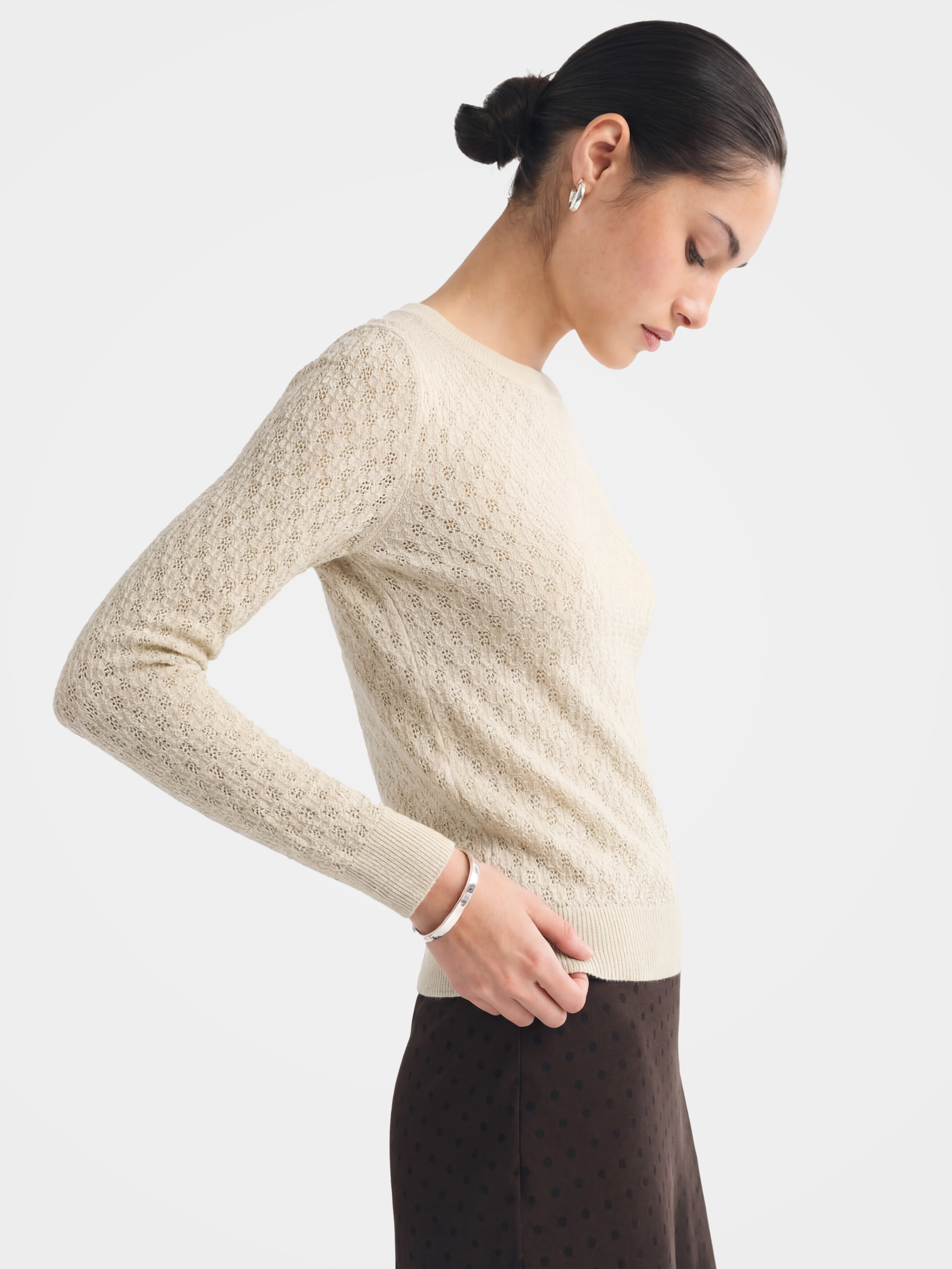 Breathable Cotton Silk Pointelle Knit Pullover