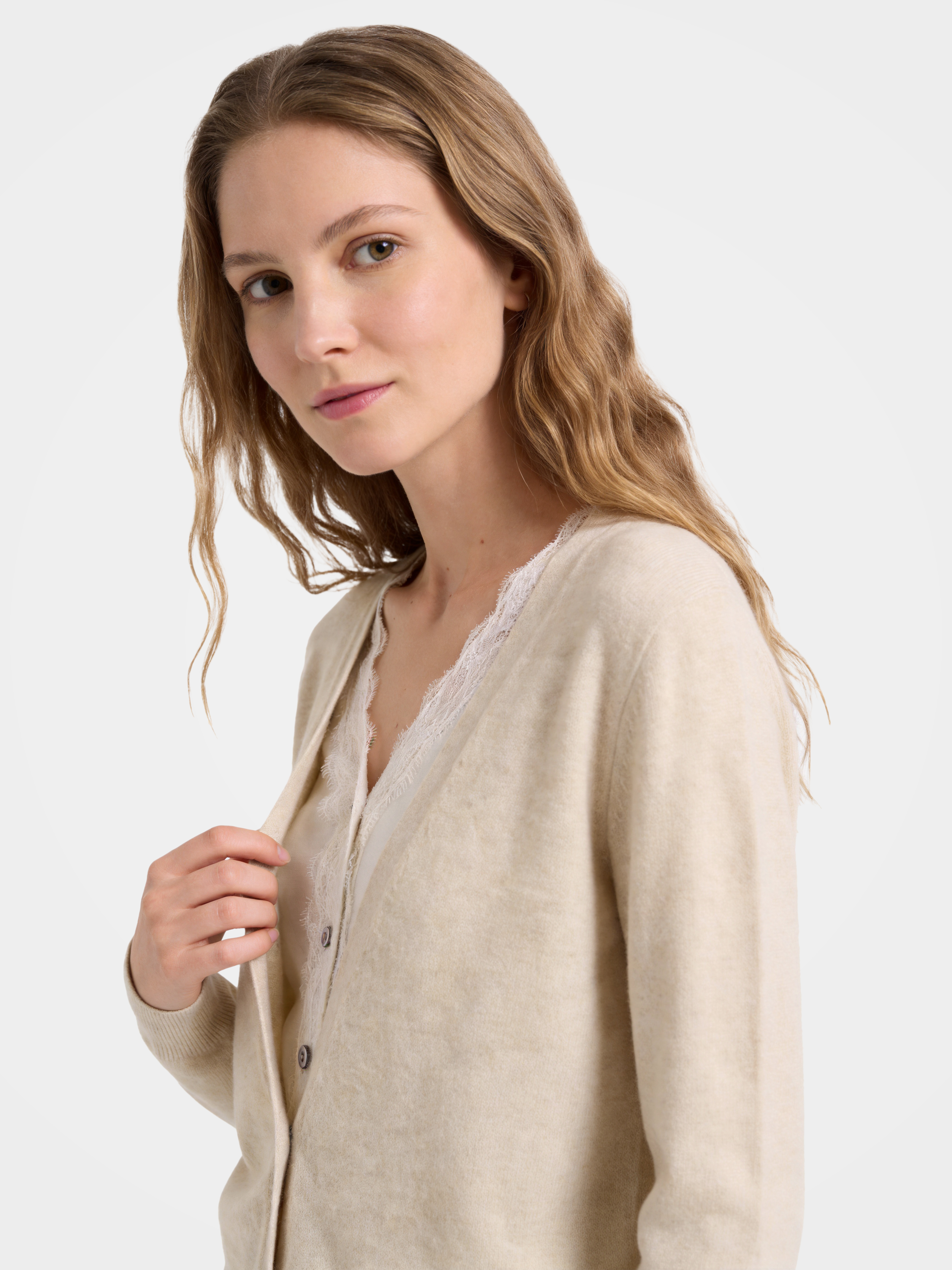 100% Cashmere Lace V-Neck Button-Front Cardigan