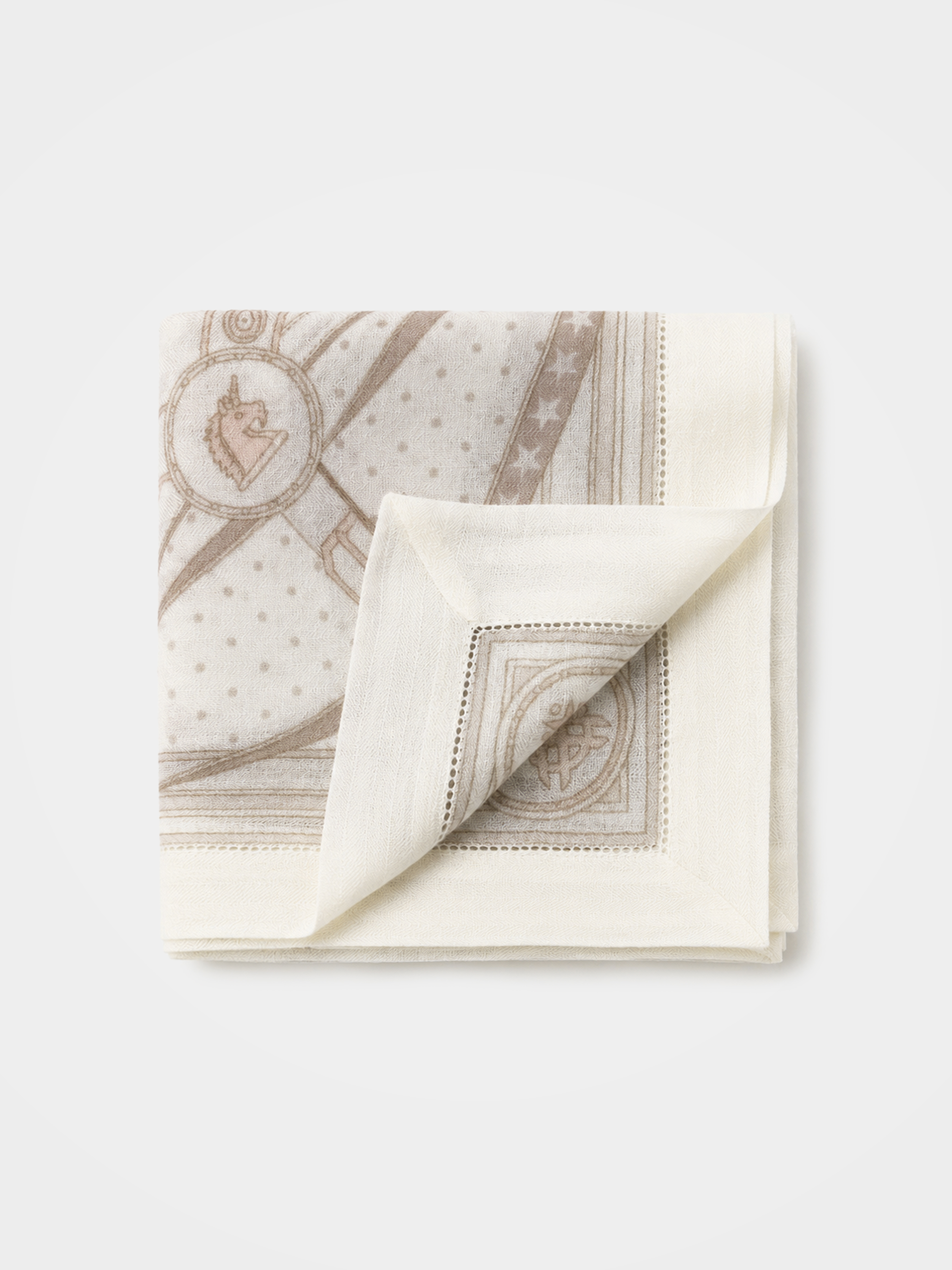 100% Cashmere Textured Equestrian Art Pattern Square Scarf