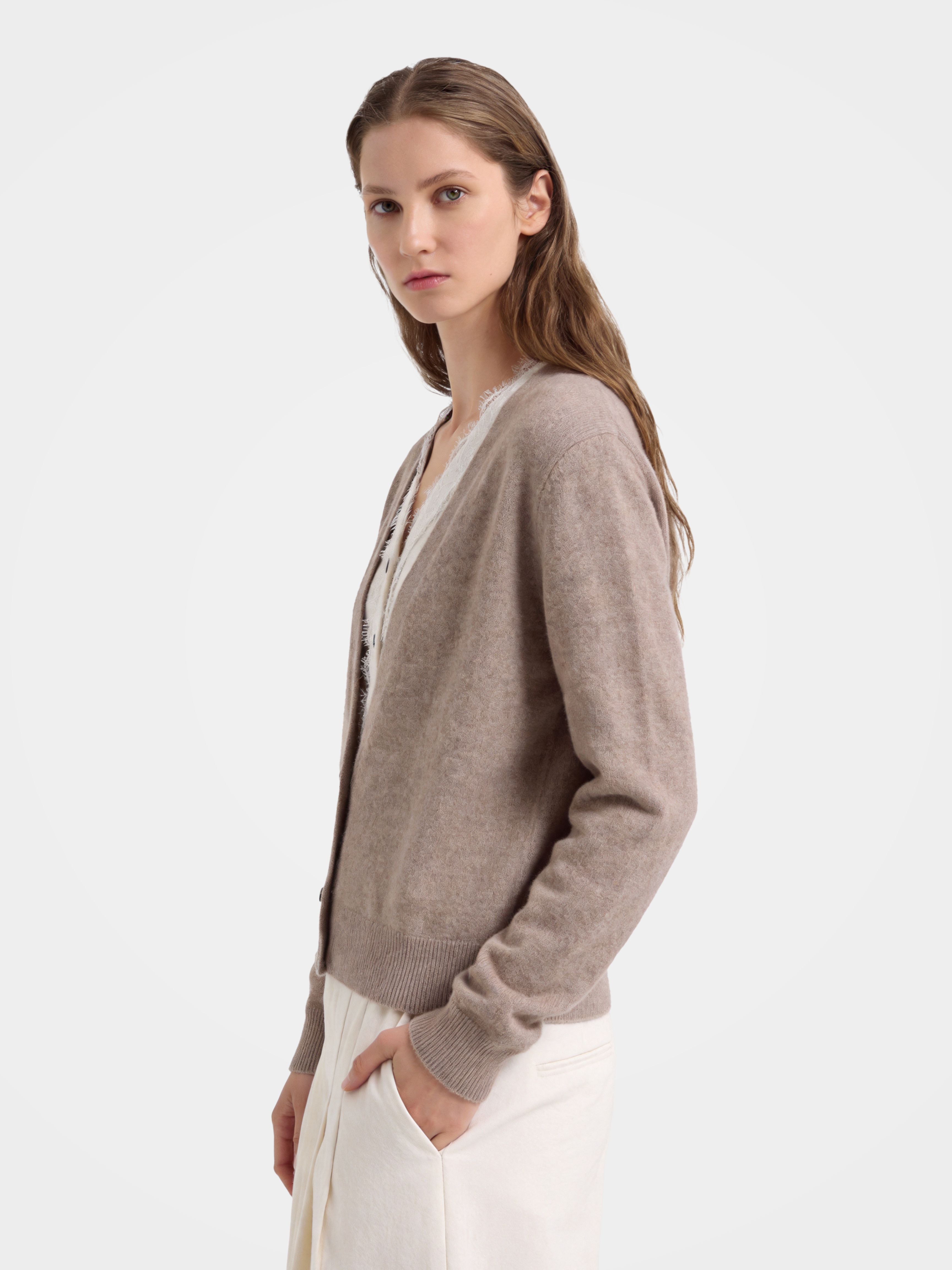 100% Cashmere Lace V-Neck Button-Front Cardigan