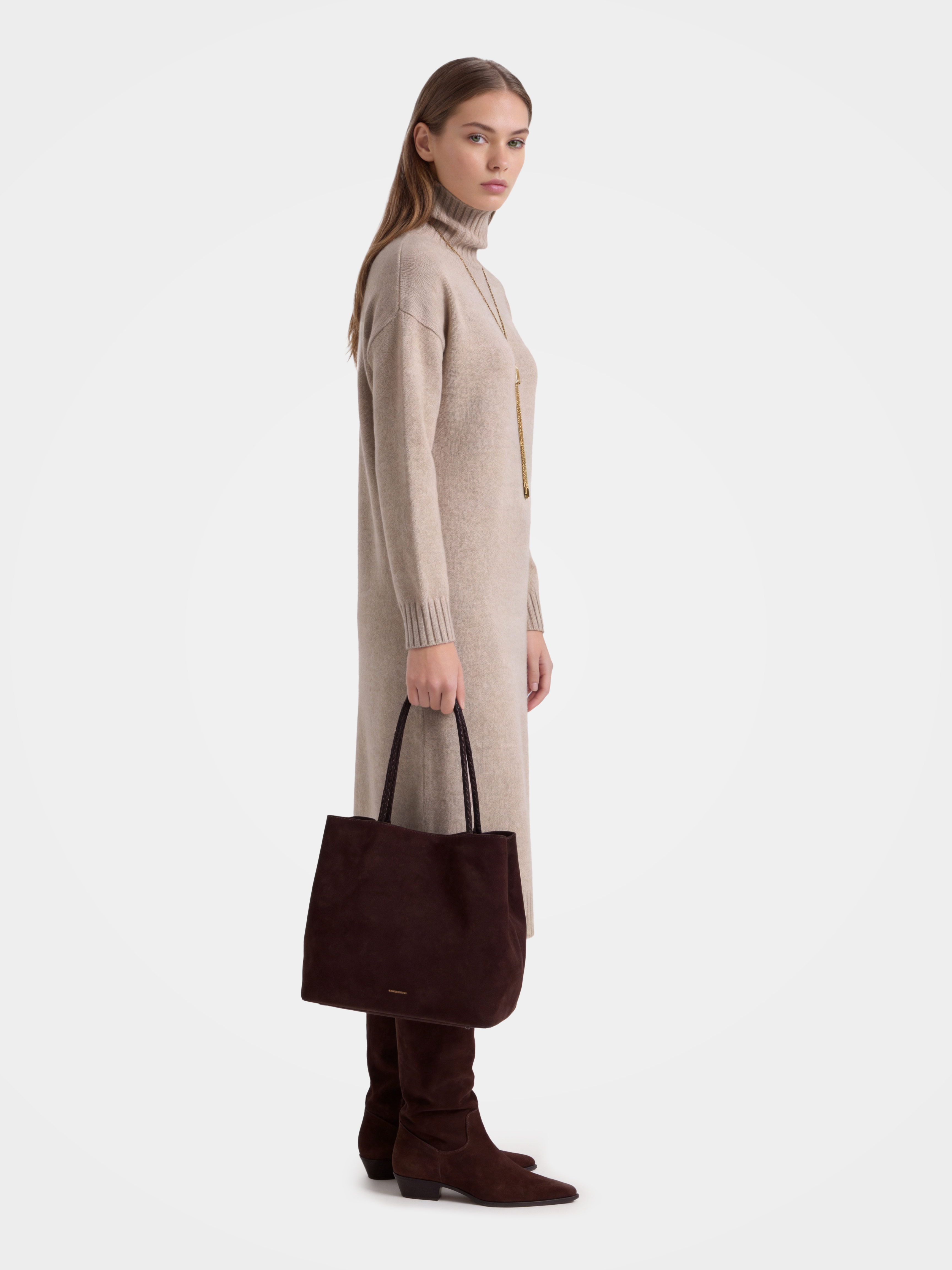Pre-Order | Luxurious 100% Cashmere Turtleneck Knit Midi Sweater Dress (10-14 Business Days)