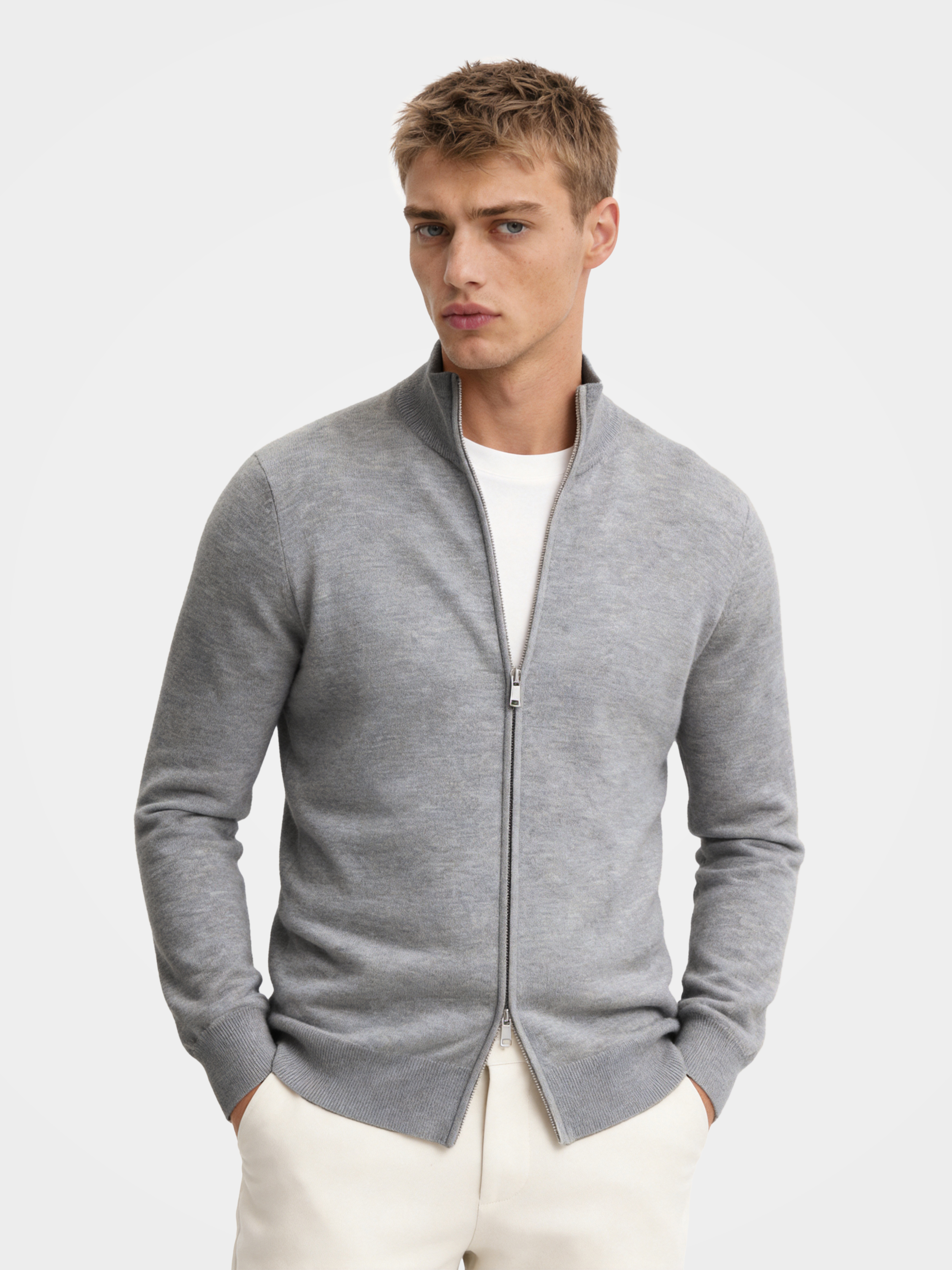 Pre-Order |Men's 100% Cashmere Mock Neck Full-Zip Cardigan (10-14 Business Days)
