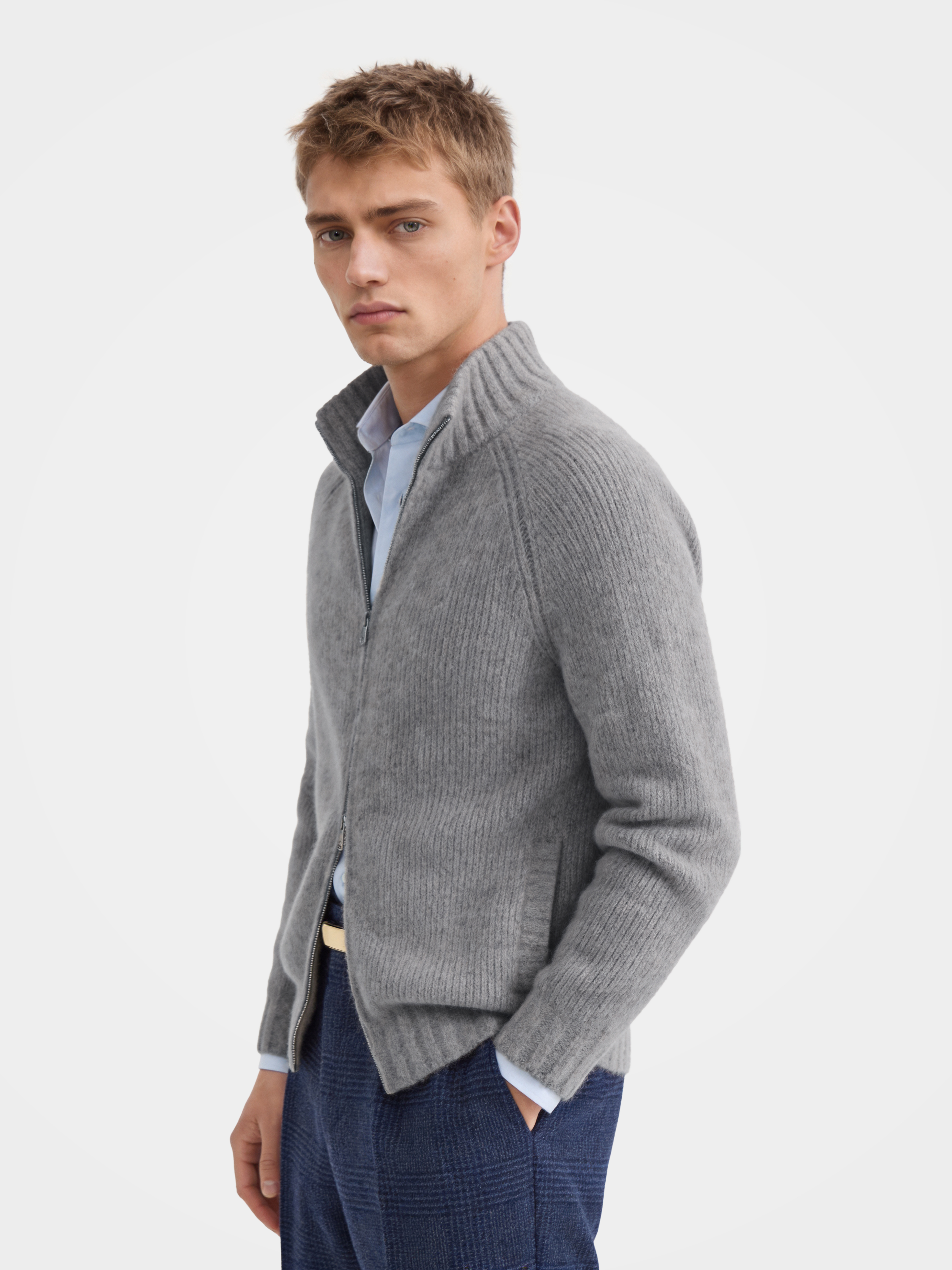 Pre-Order | Men's 100% Cashmere Mock Neck Zip Knit Cardigan (10-14 Business Days)