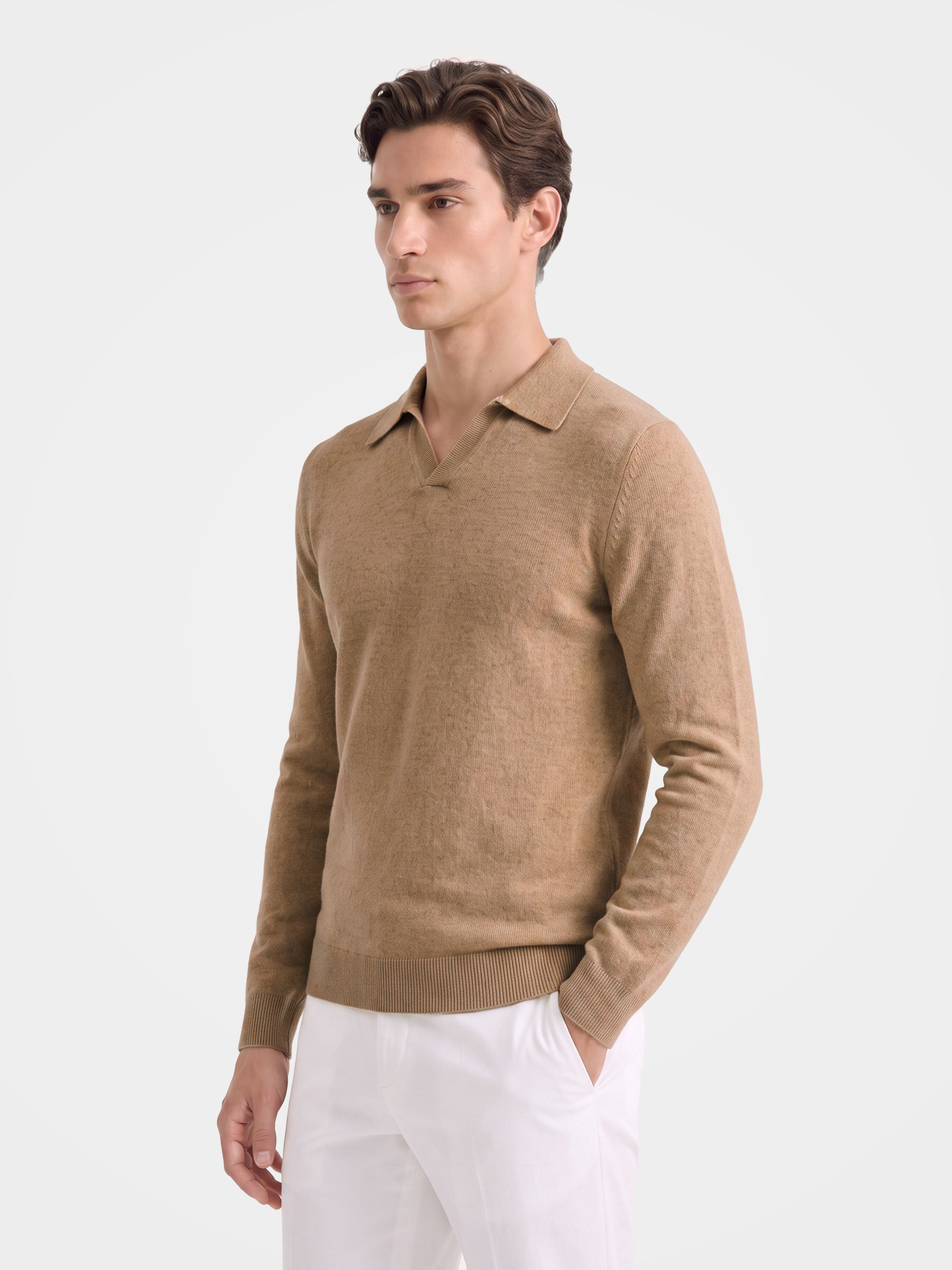 Pre-Order | Men's 100% Cashmere Collared Knit Sweater Classic Ribbed Pullover (10-14 Business Days)