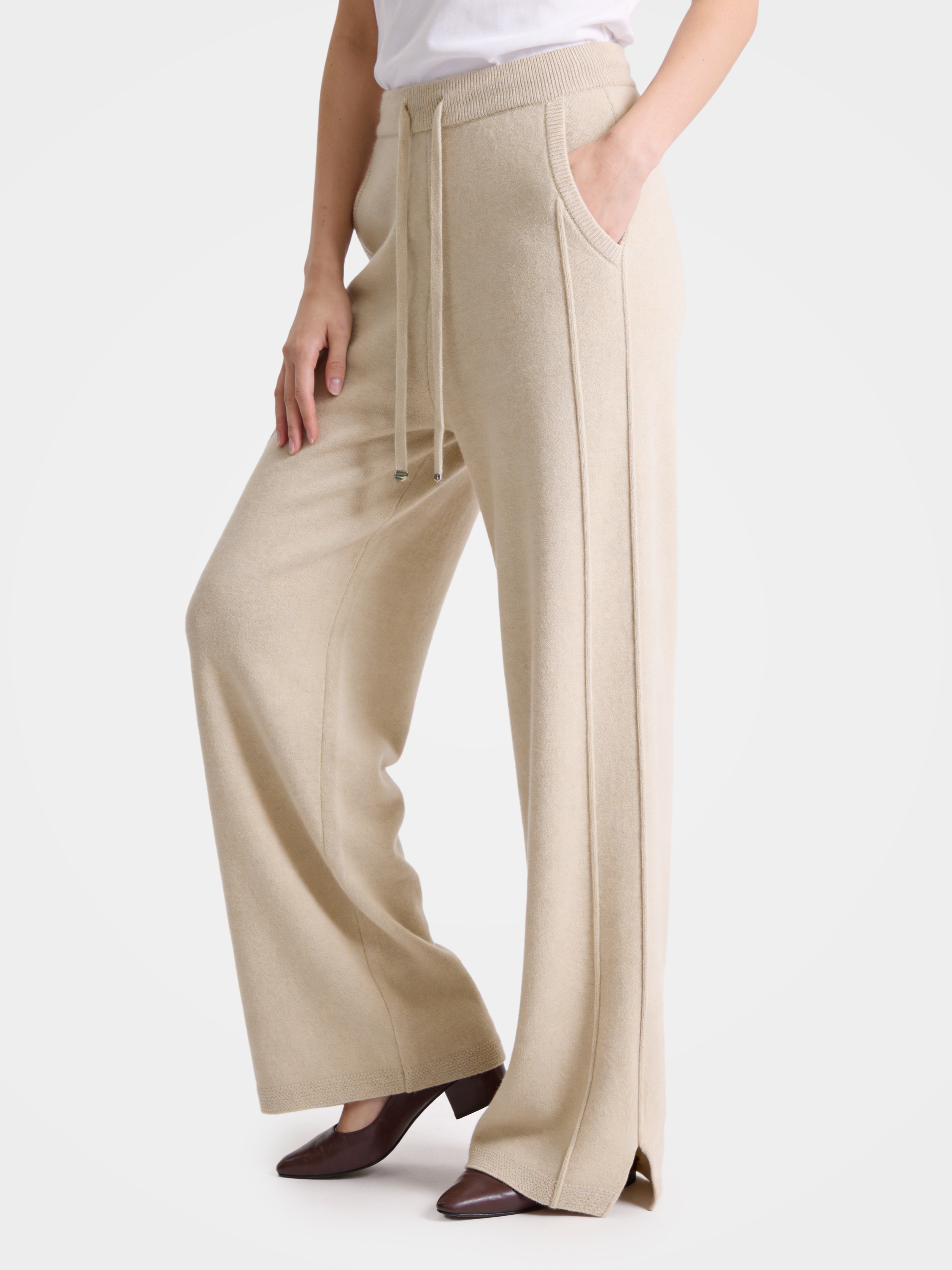 100% Cashmere Straight Leg Drawstring Pants