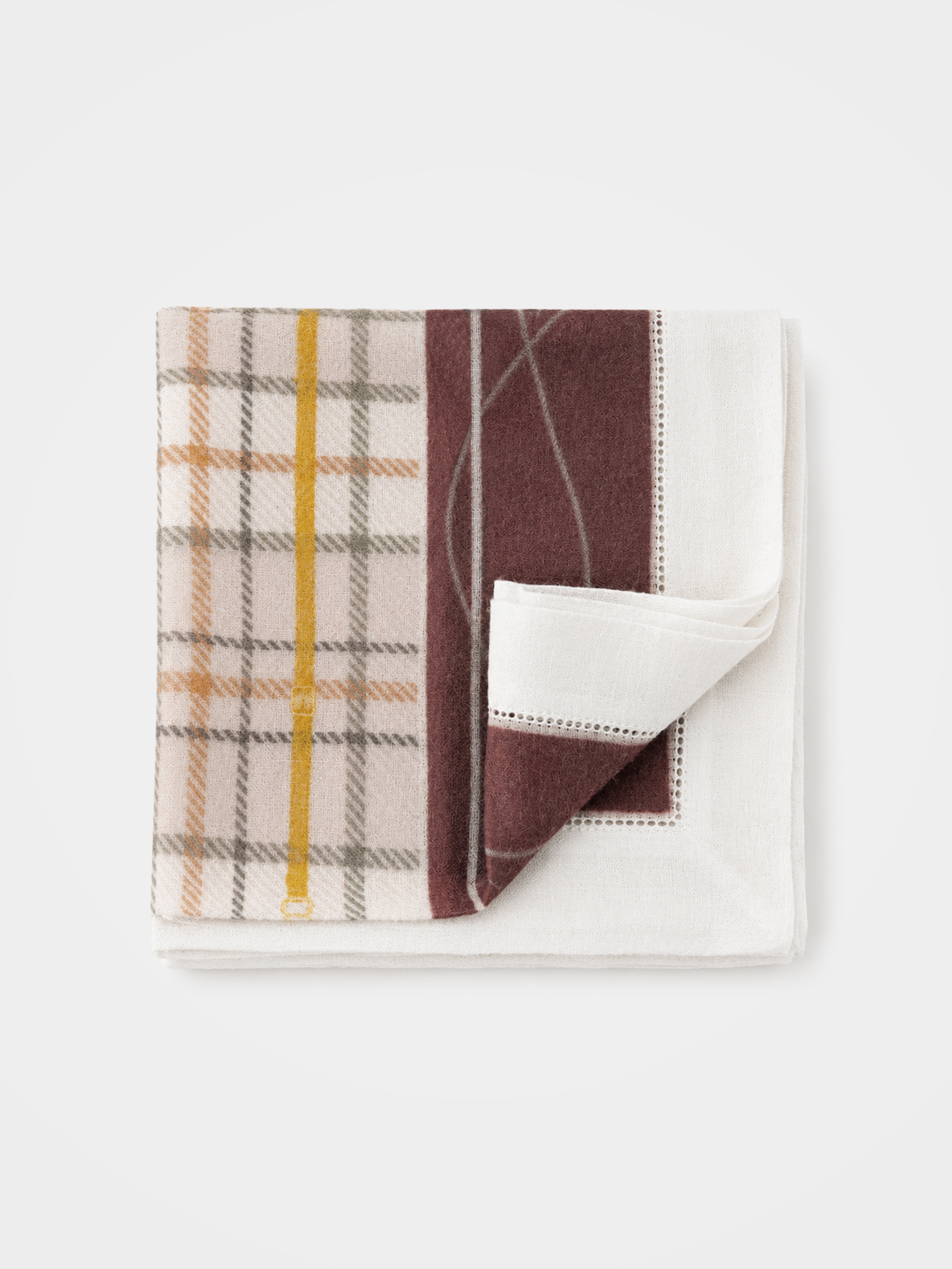 100% Cashmere Equestrian Plaid Print Square Scarf