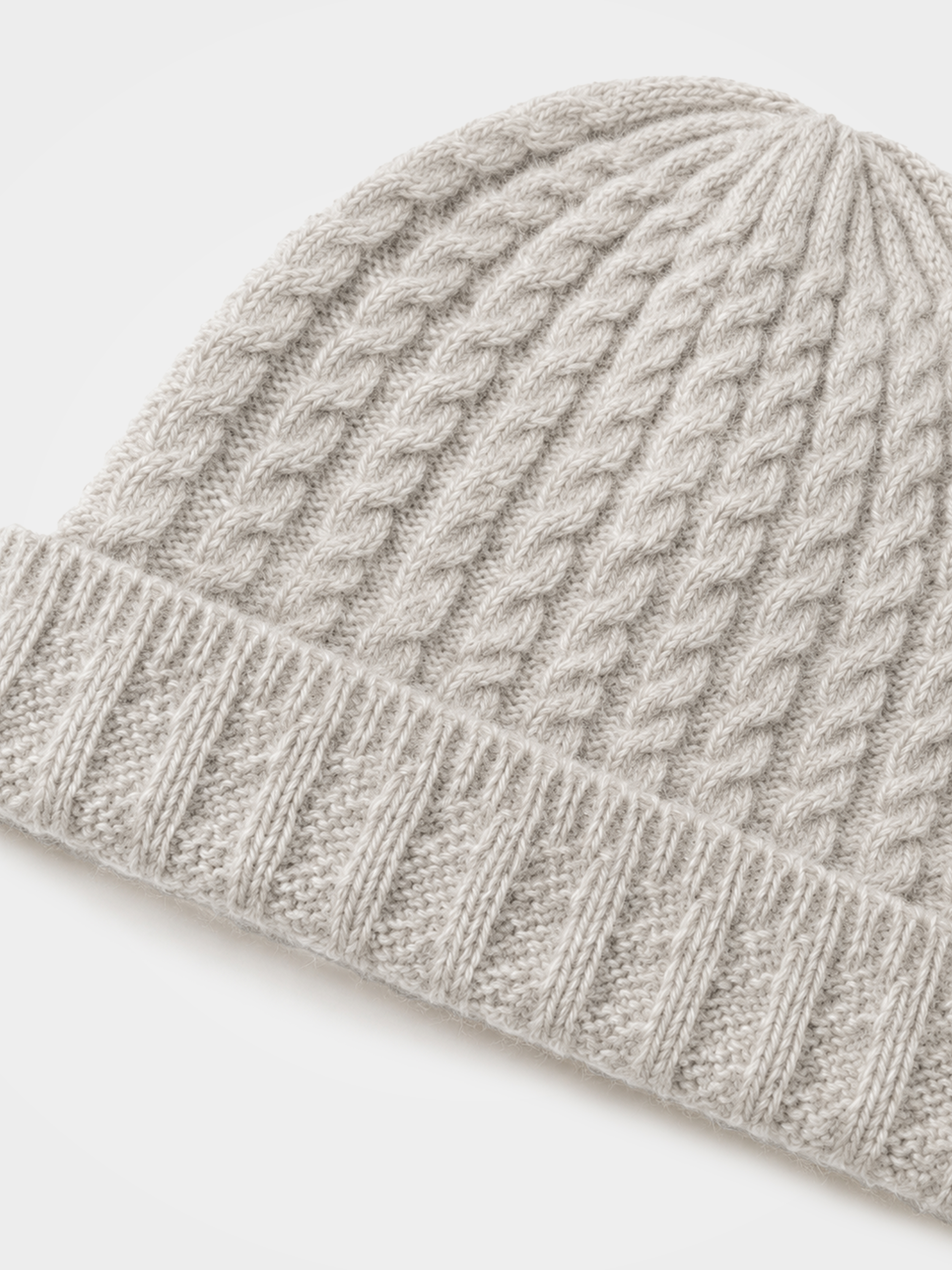 100% Cashmere Cable Knit Ribbed Cuff Beanie