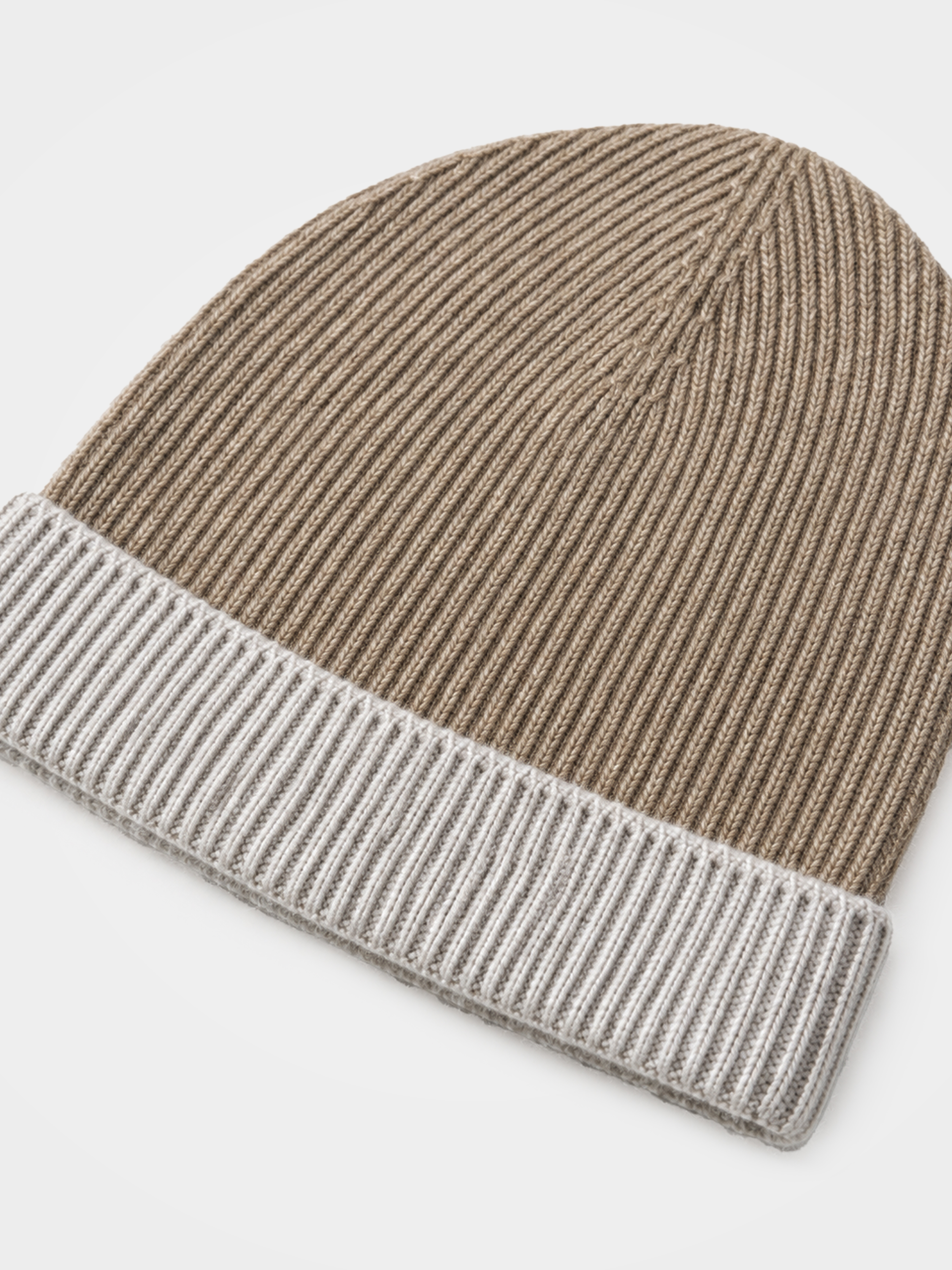 100% Cashmere Contrast Cuff Rib Knit Beanie