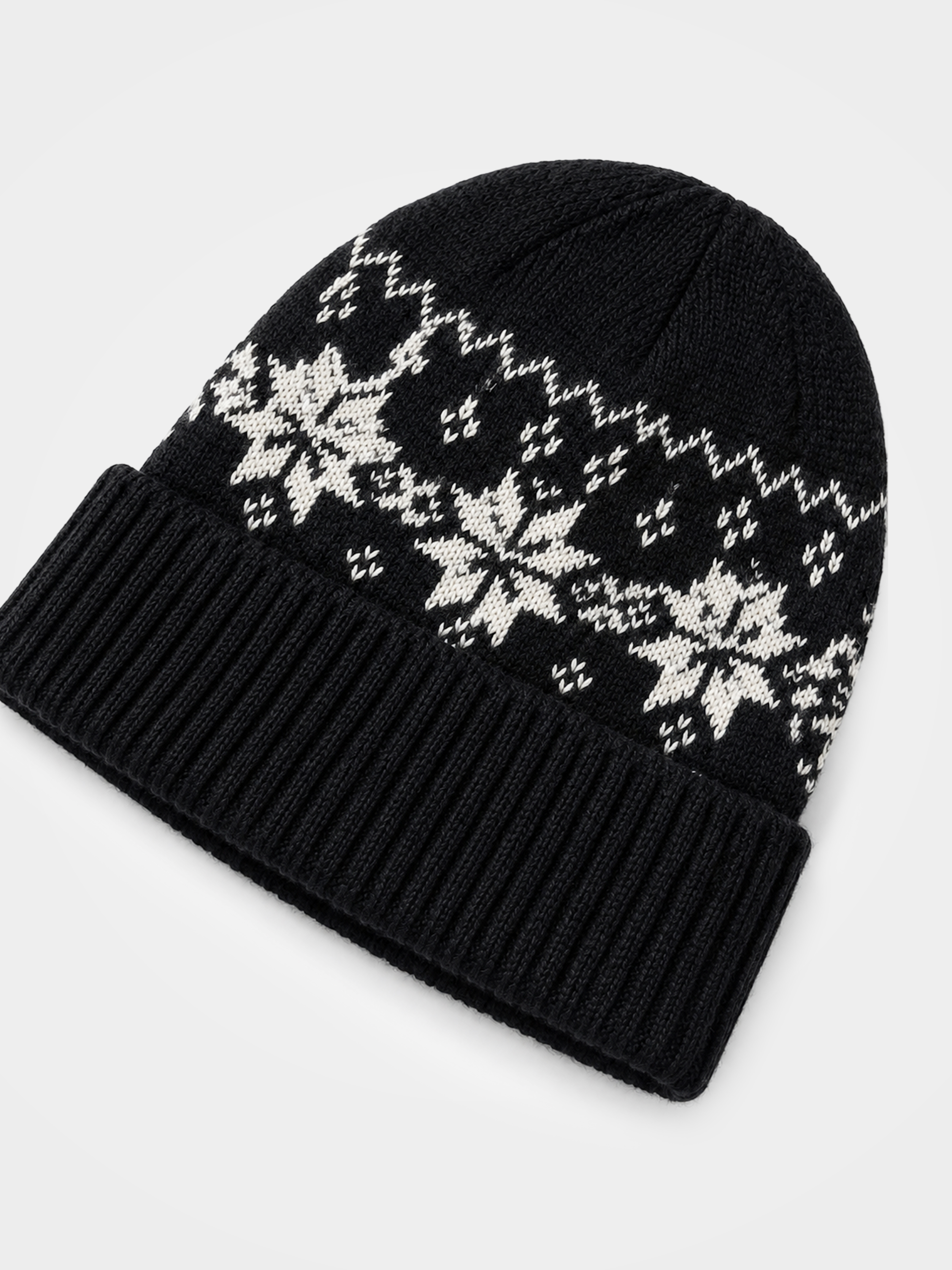 100% Cashmere Snowflake Fair Isle Knit Beanie
