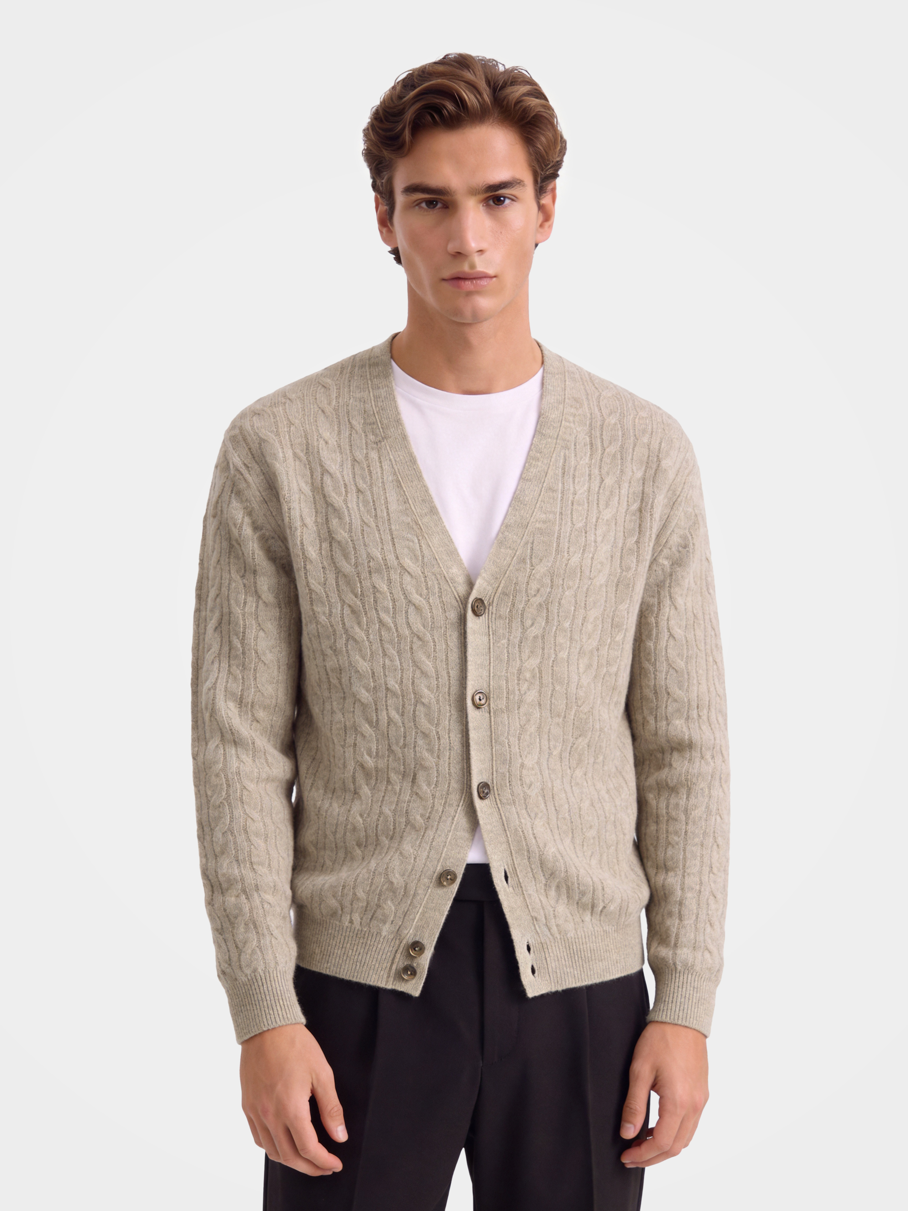 Pre-Order | Men's 100% Mongolian Cashmere Cable Knit V-Neck Cardigan (10-14 Business Days)