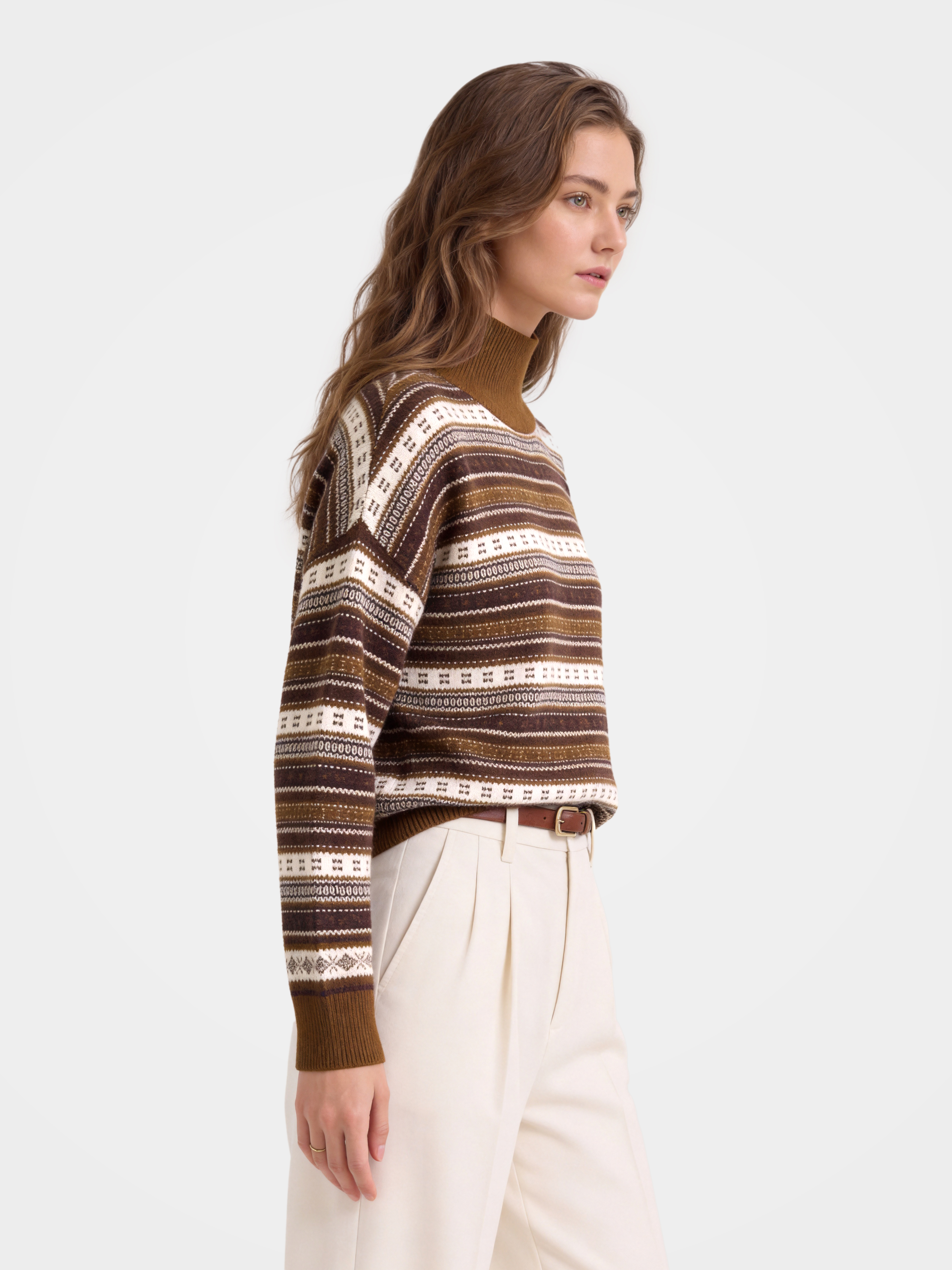 100% Cashmere Mock Neck Sweater Soft Fair Isle Knit Pullover