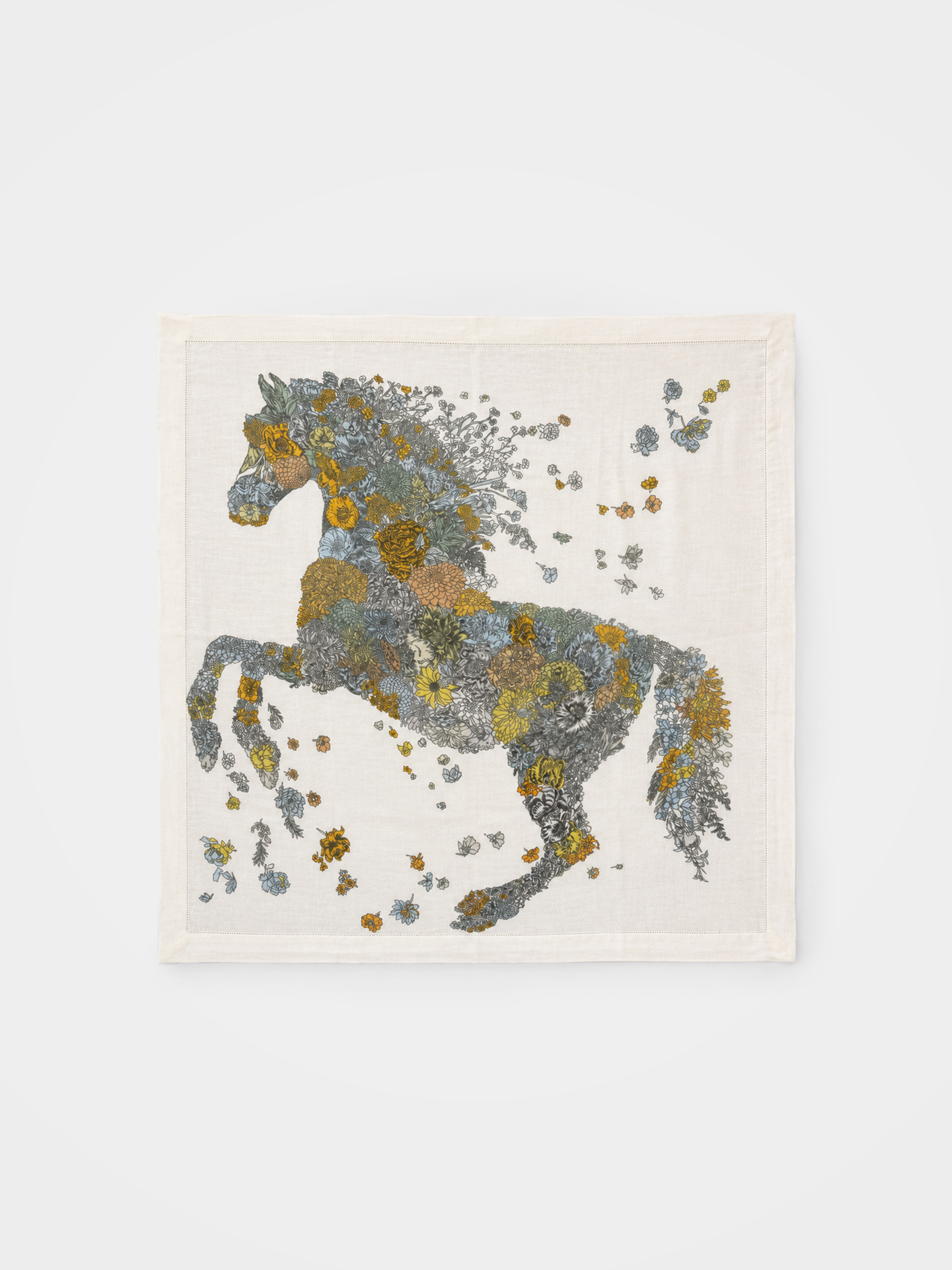 100% Cashmere Floral Horse Square Scarf Lightweight Luxury Wrap