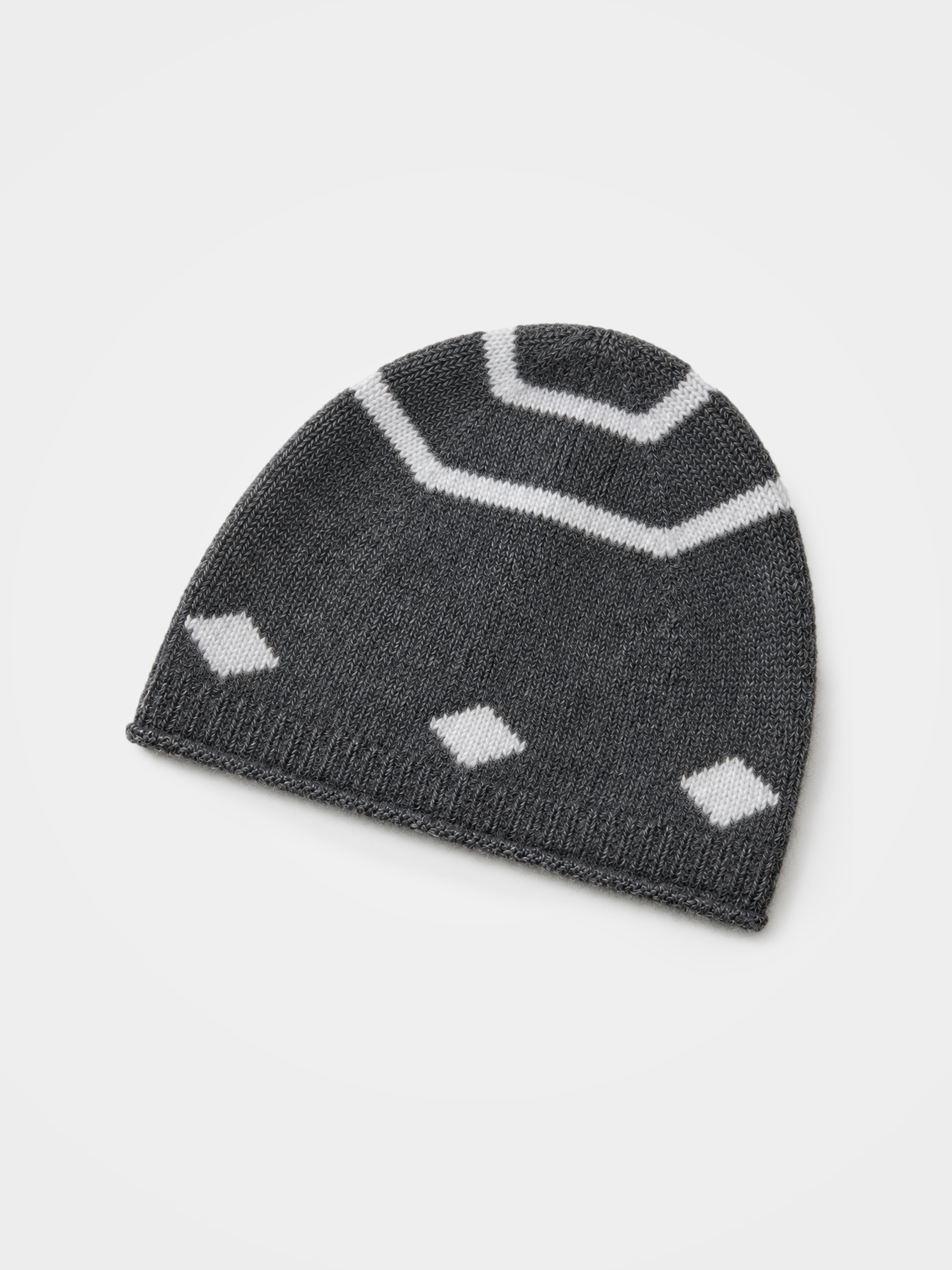 100% Cashmere Geometric Pattern Knit Beanie