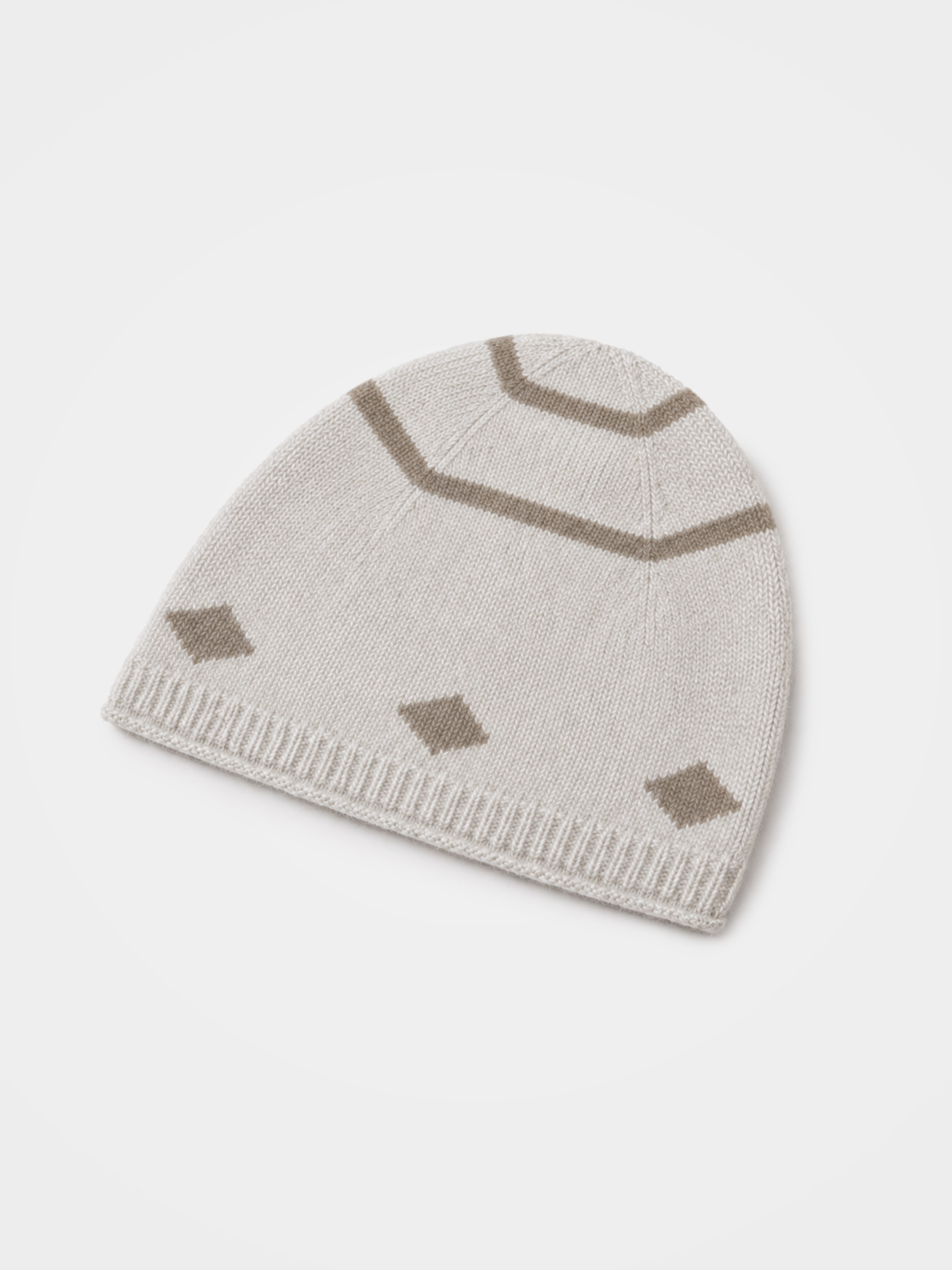 100% Cashmere Geometric Pattern Knit Beanie