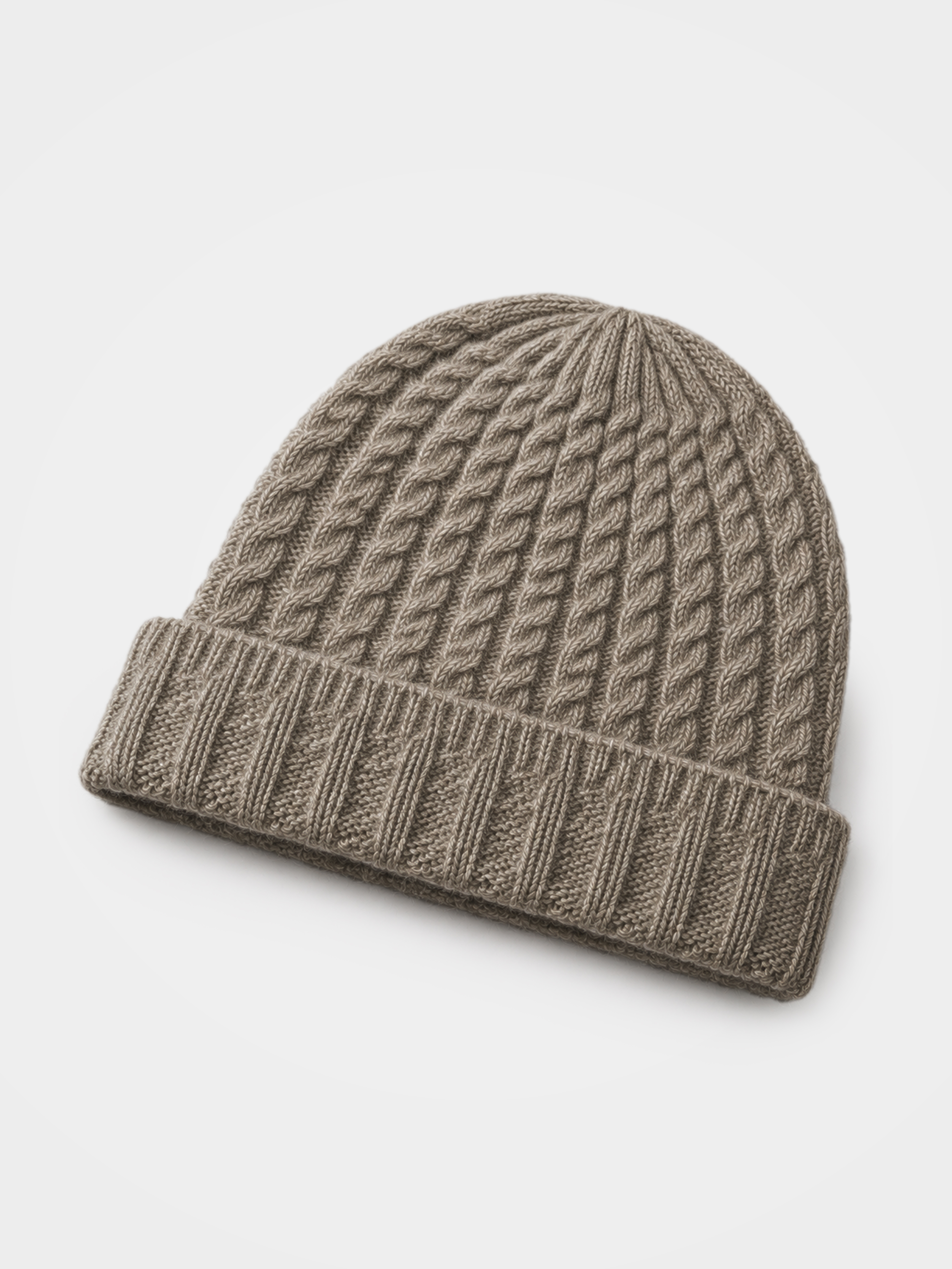100% Cashmere Cable Knit Ribbed Cuff Beanie