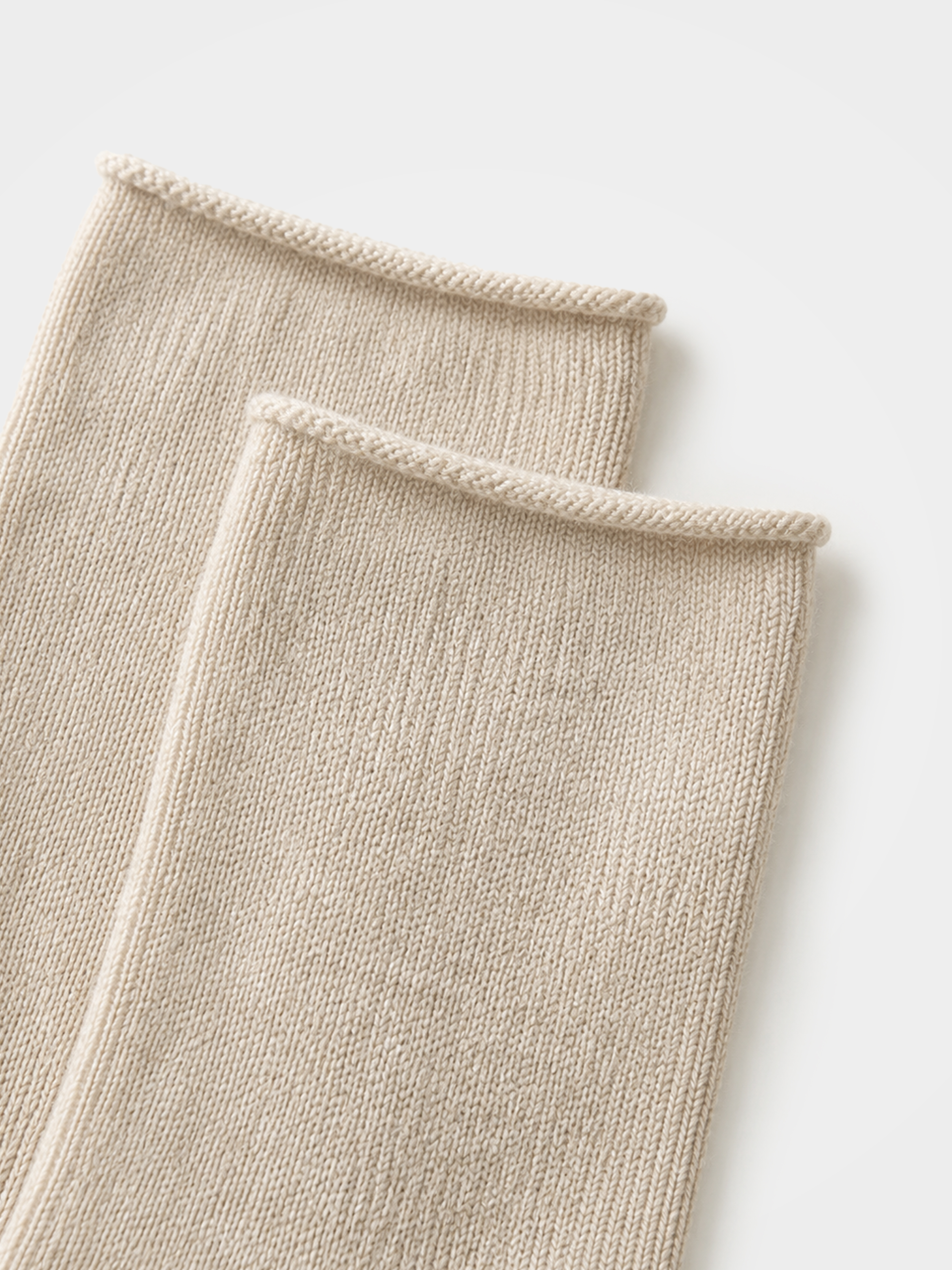 100% Cashmere Plain Knit Rolled Cuff Crew Socks